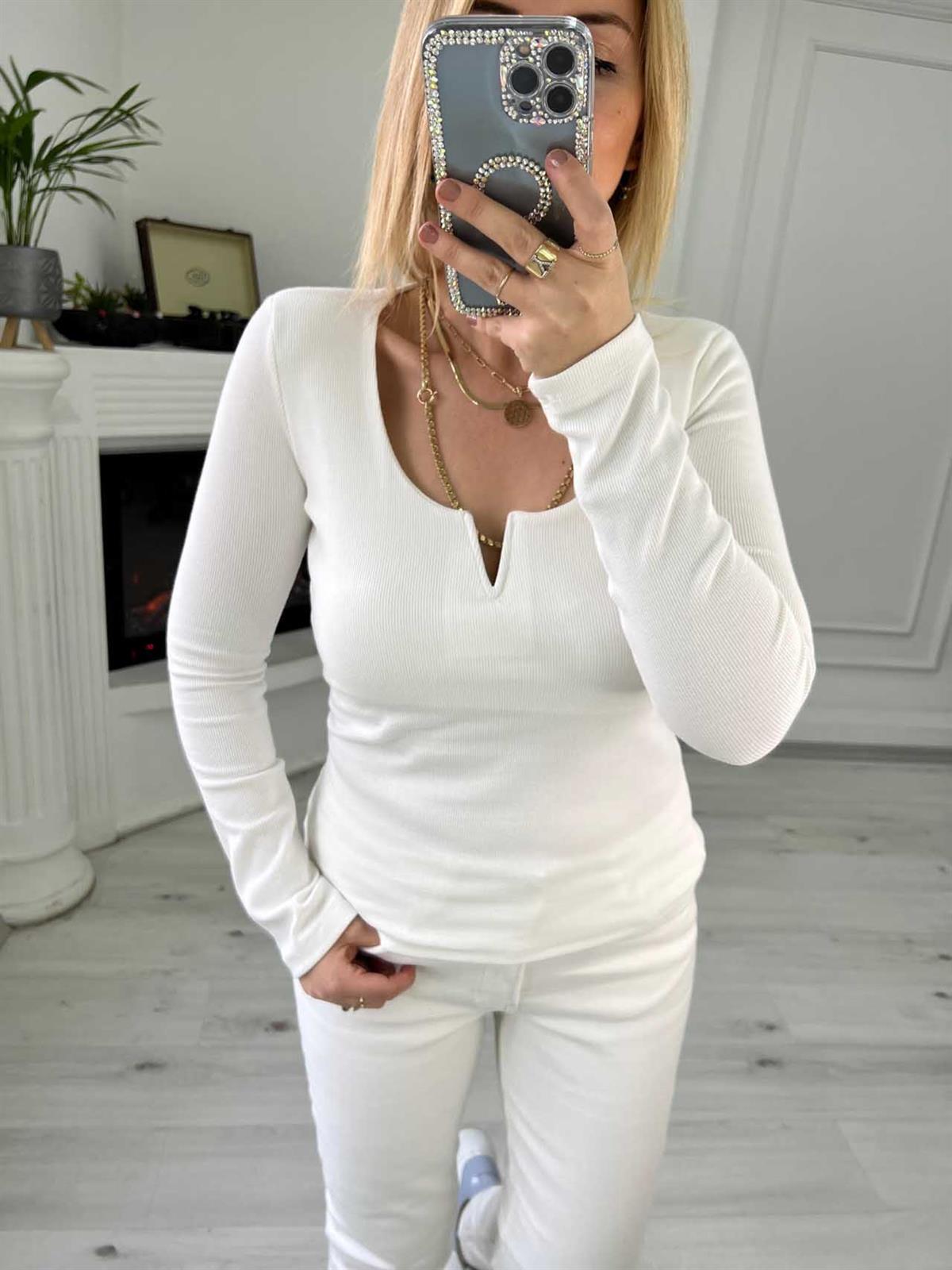 2260 Damla Yaka Tshirt BEYAZ