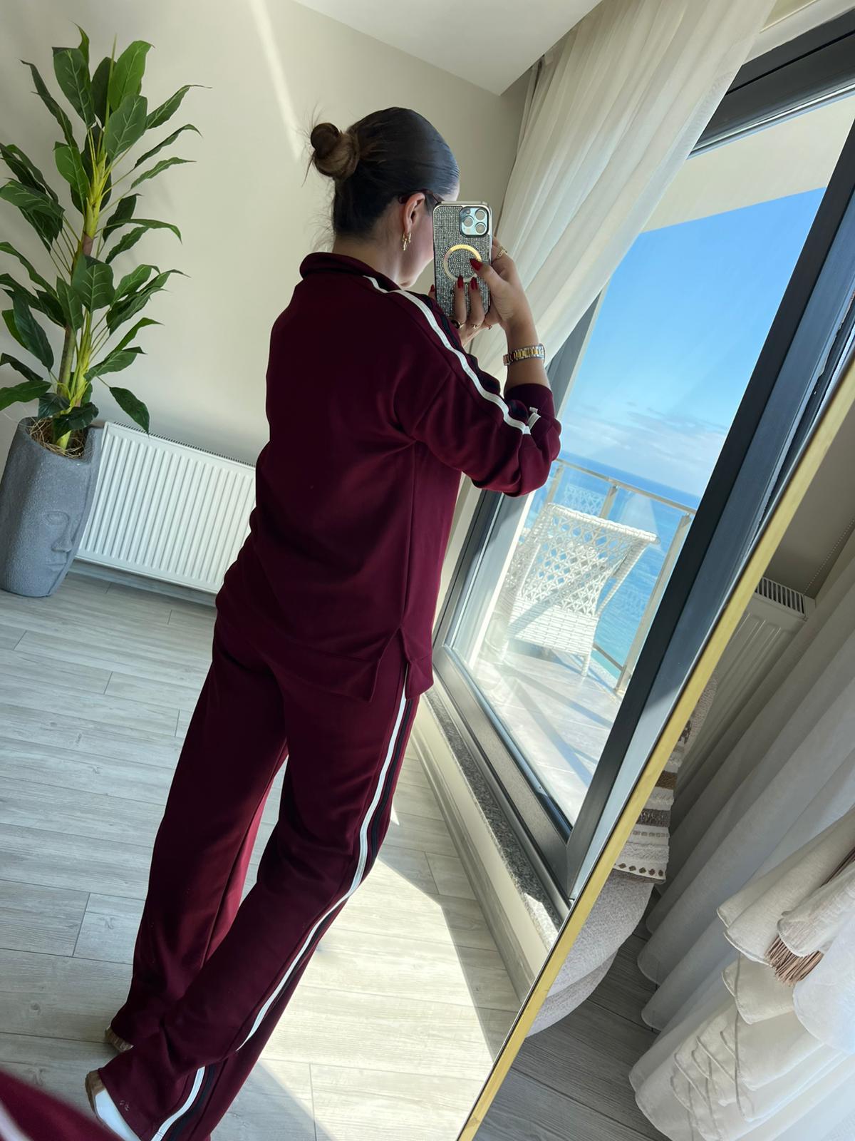 2299 Biye Garnili Fermuarlı Takım BORDO