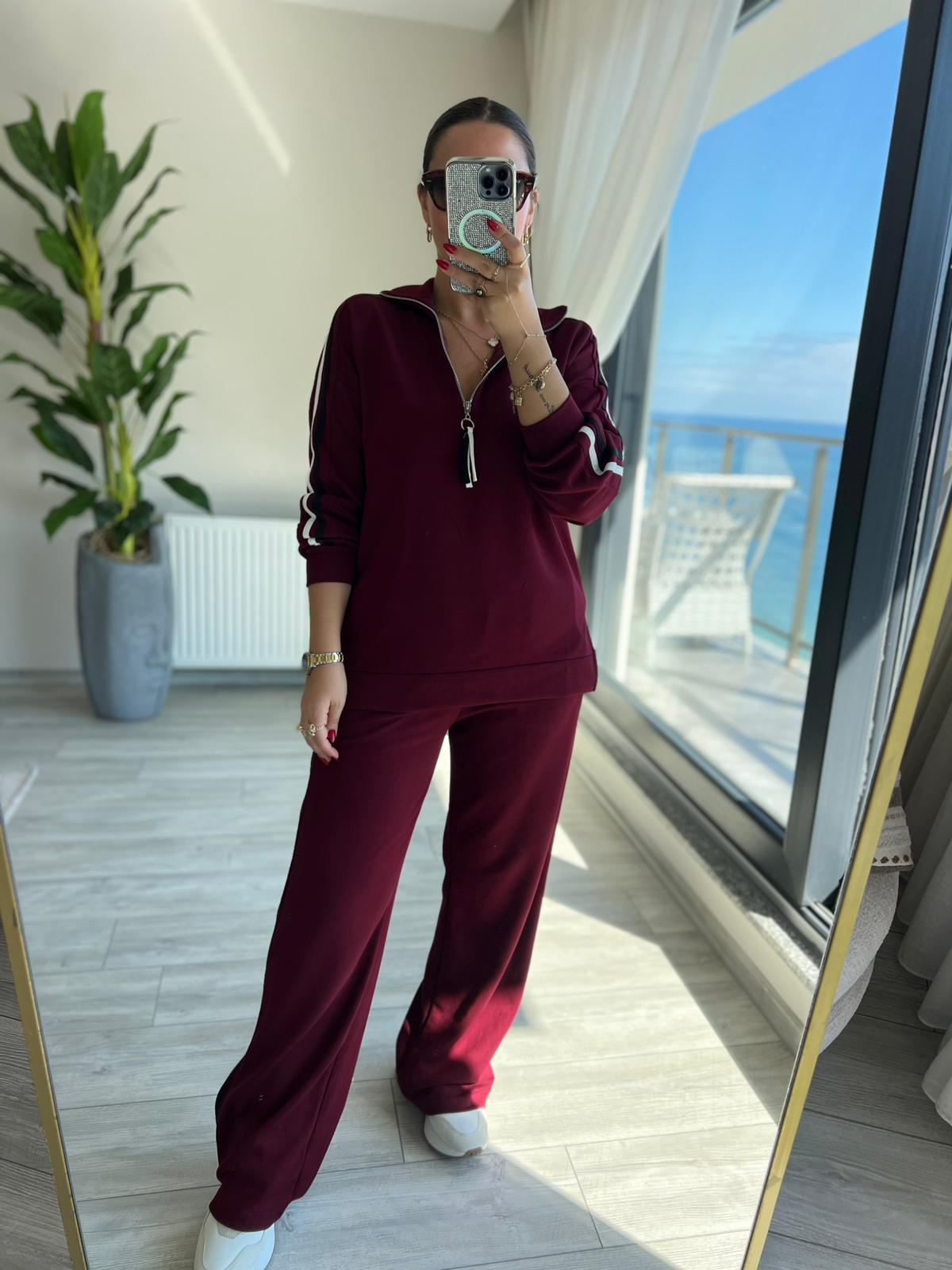 2299 Biye Garnili Fermuarlı Takım BORDO