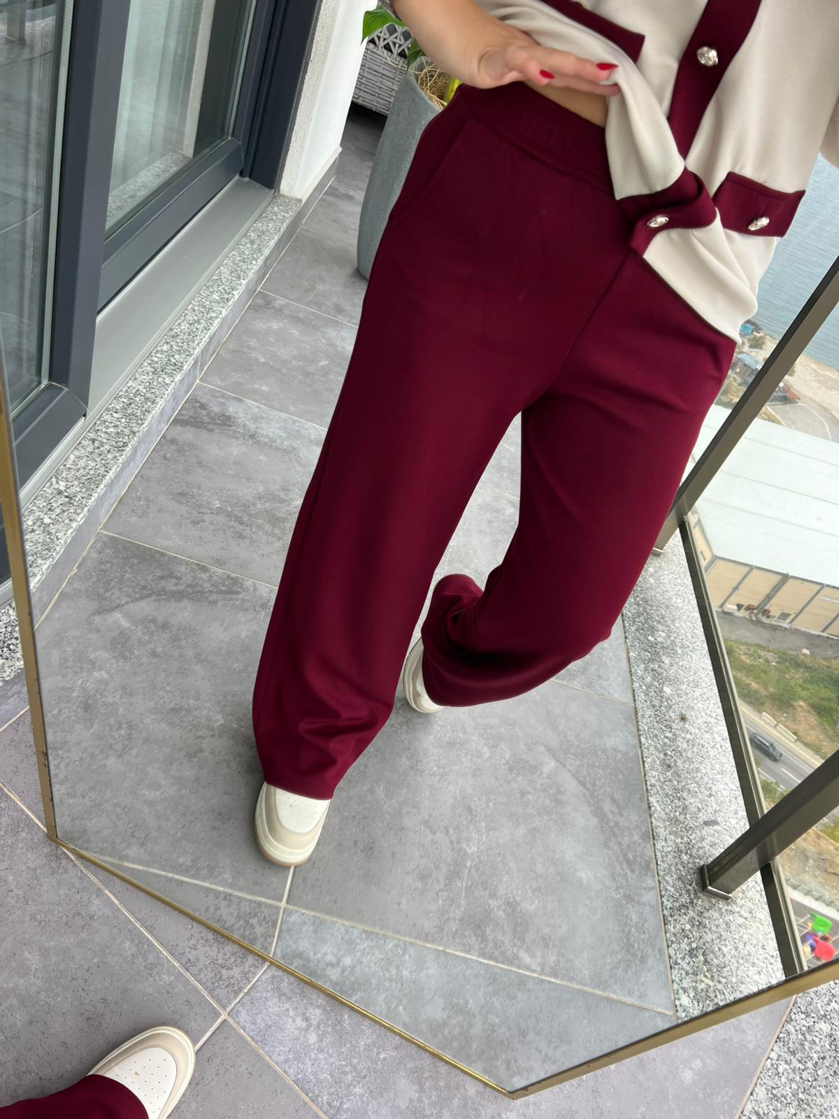 2302 Gold Düğmeli Hırka Takım BORDO