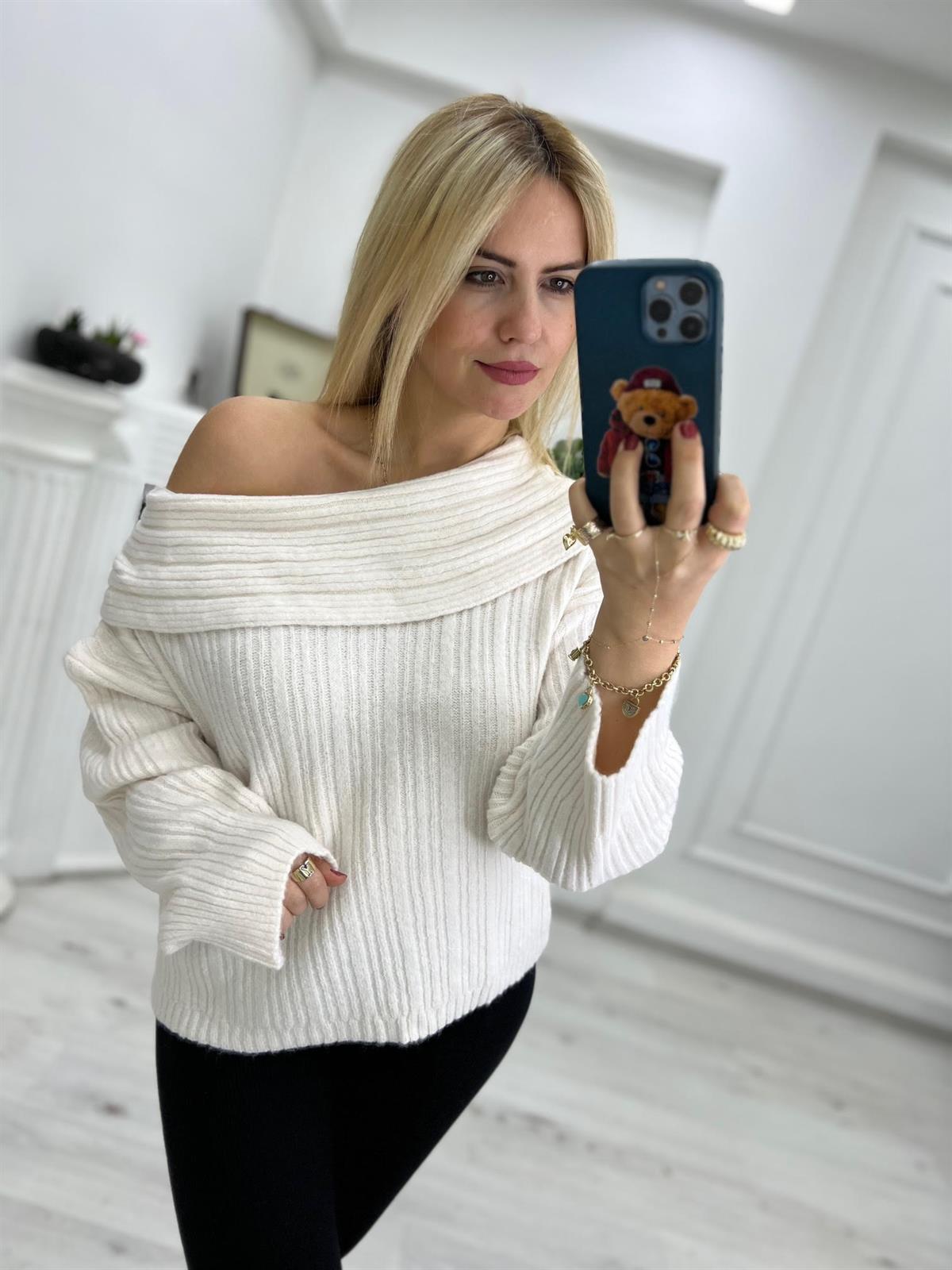 231075 Degaje Yaka Fitilli Kazak KREM