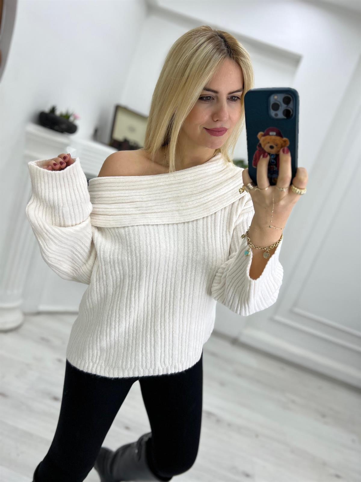 231075 Degaje Yaka Fitilli Kazak KREM