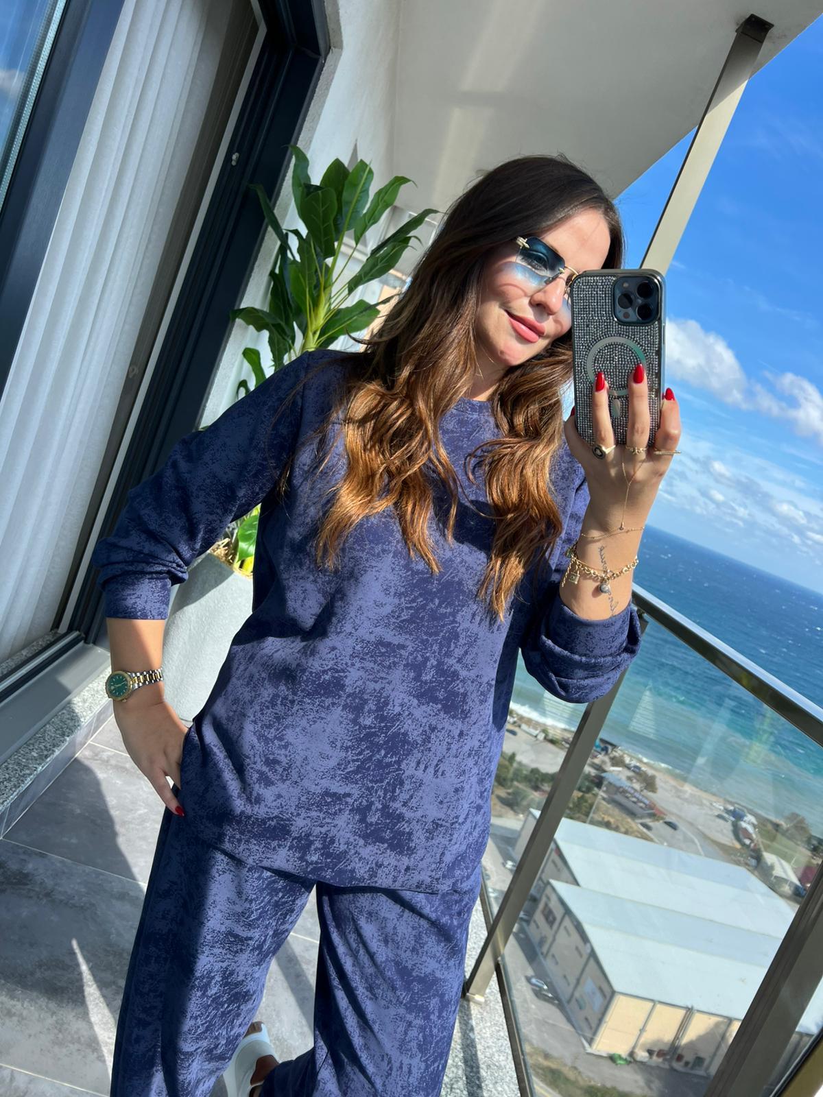 2316 Batik Desen Şalvar Takım LACİVERT