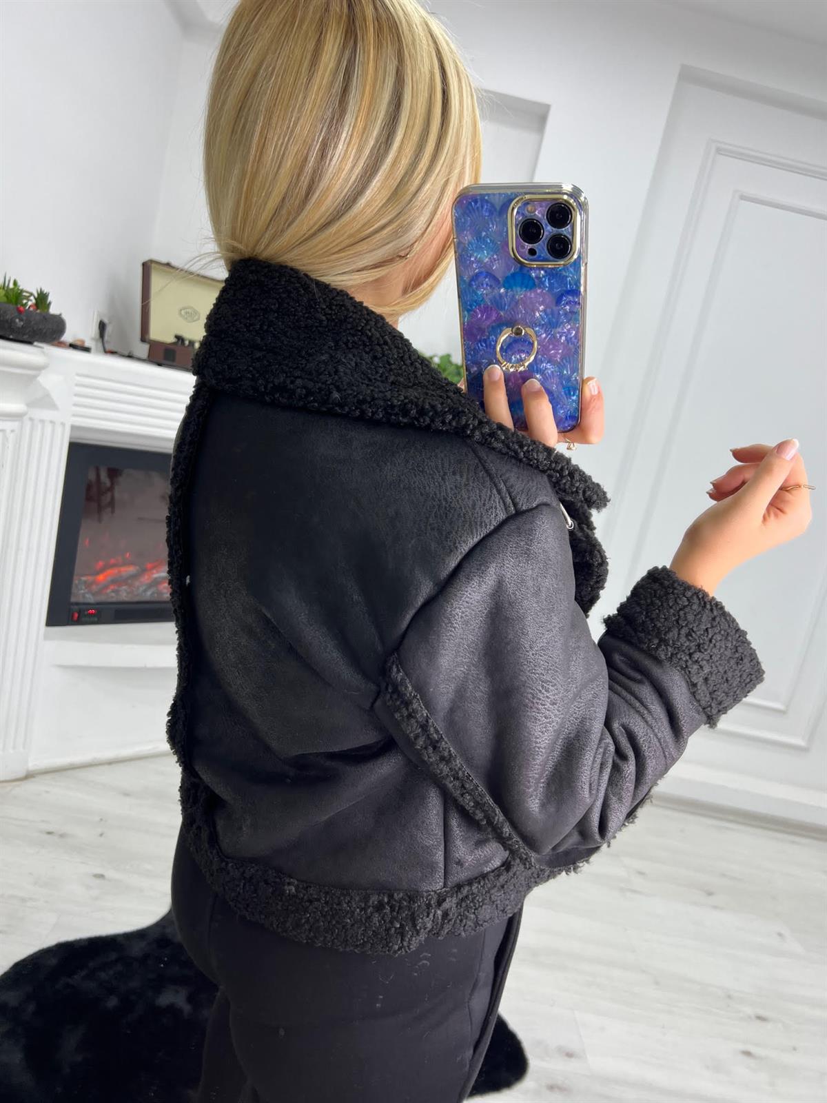 2320 Eskitme Süet Lamineli Mont SİYAH