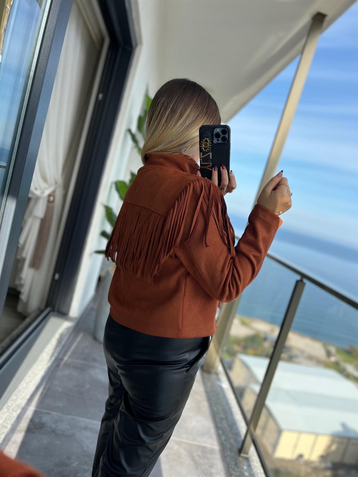 23276 Çoban Dikiş Püsküllü Ceket TABA