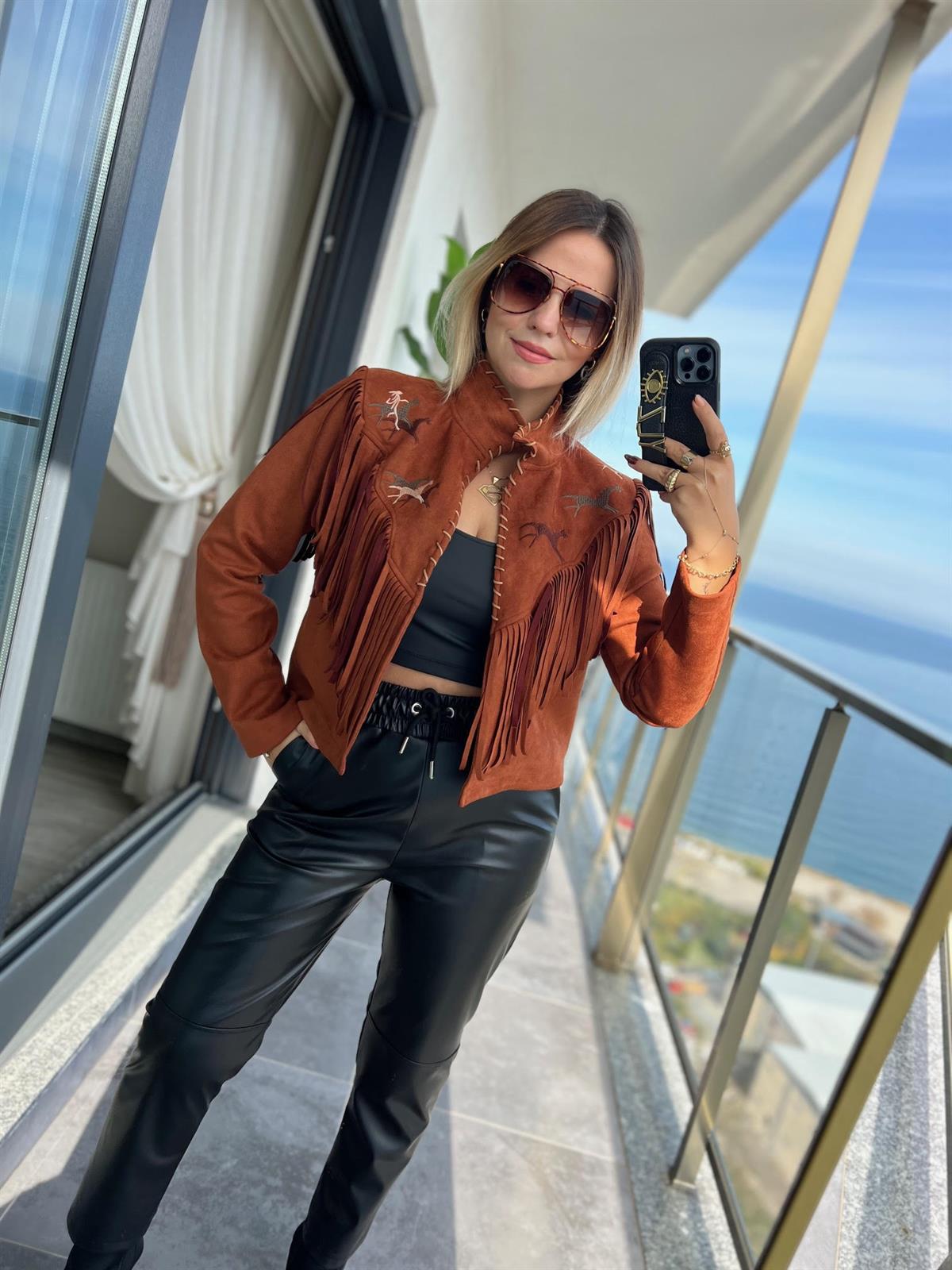 23276 Çoban Dikiş Püsküllü Ceket TABA