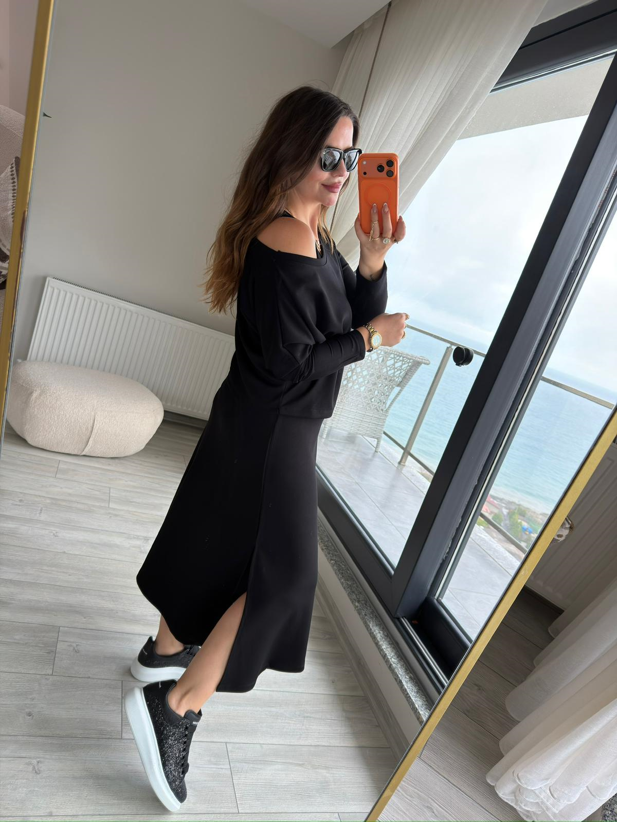 2375 Modal Bluz Elbise Takım SİYAH