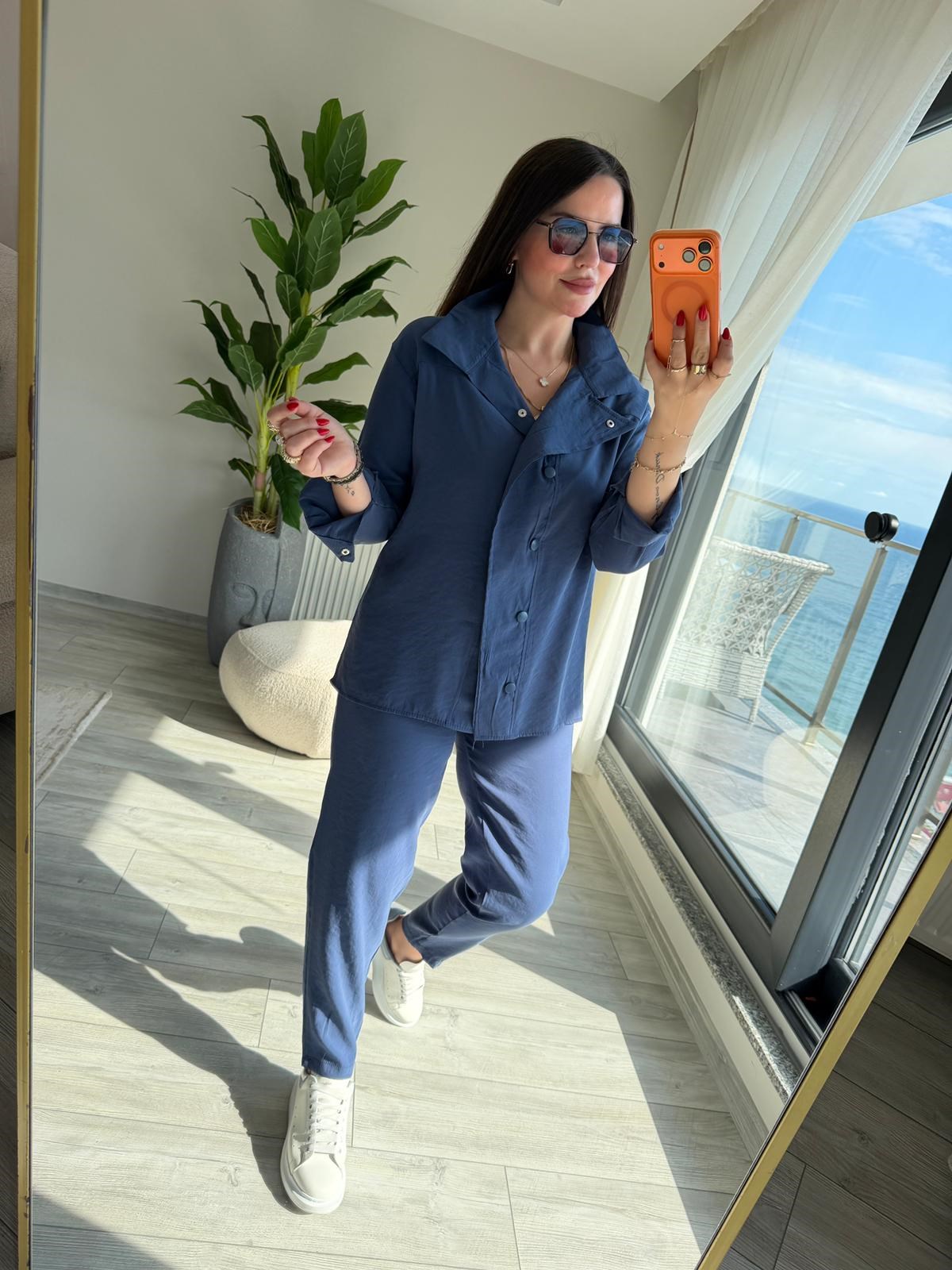 2407 Patlı Tencel Takım İNDİGO