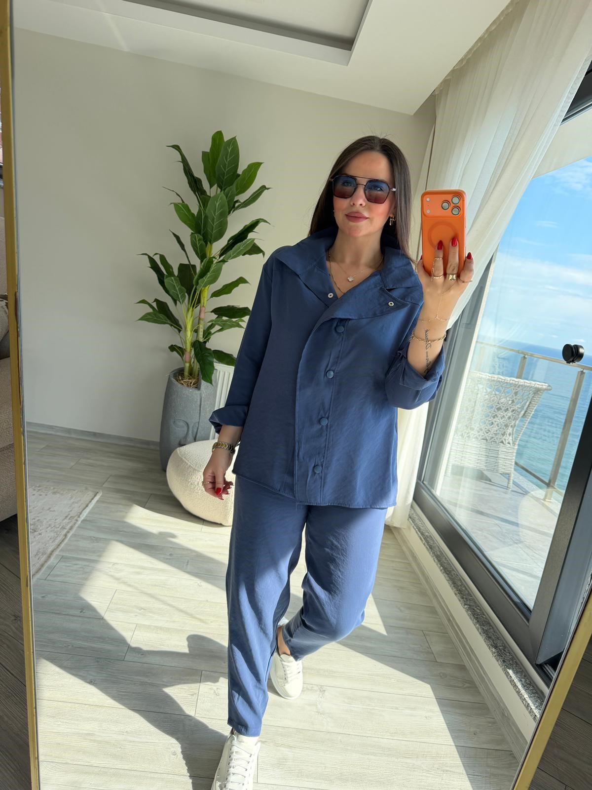 2407 Patlı Tencel Takım İNDİGO