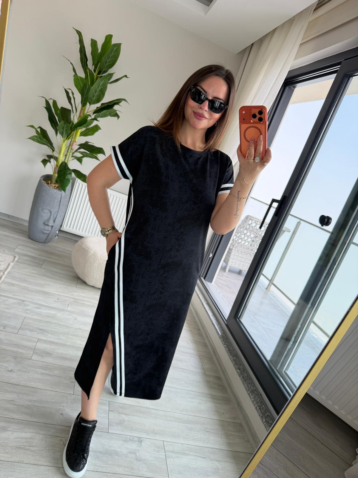2421 Batik Desen Elbise SİYAH