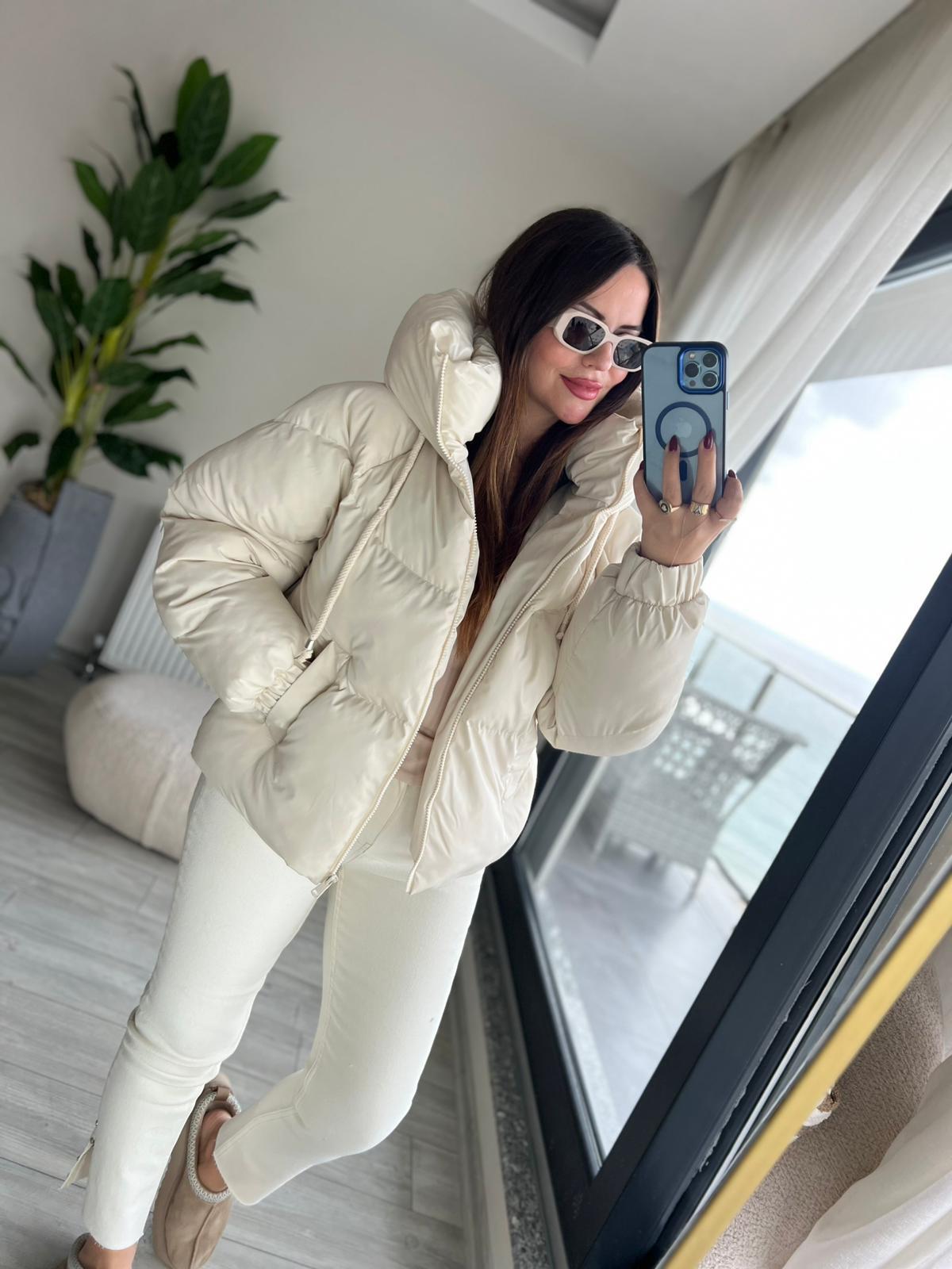 2425 Reglan Kol Detaylı Şişme Mont BEJ