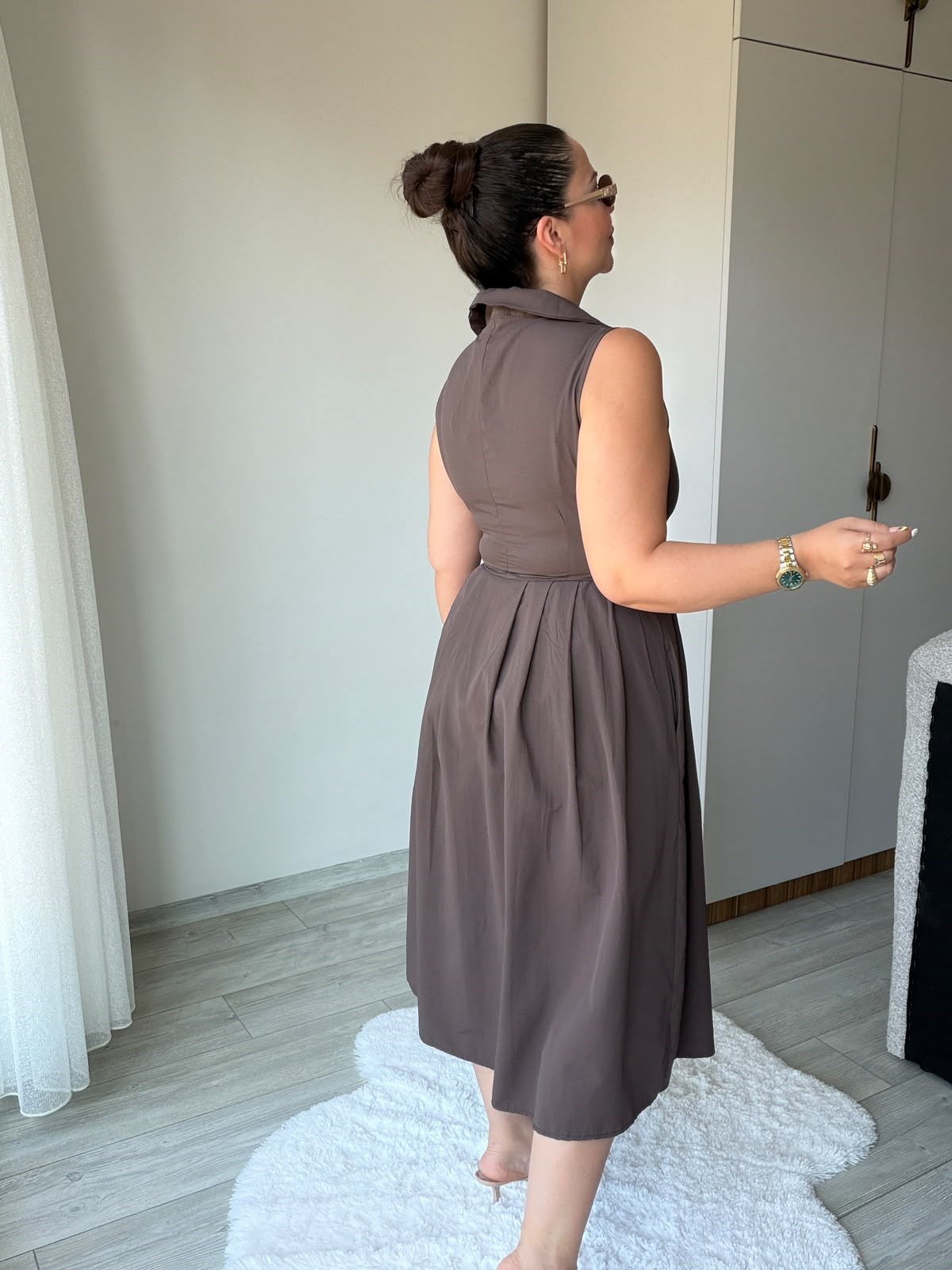 2452 Poplin Fermuarlı Elbise KAHVE