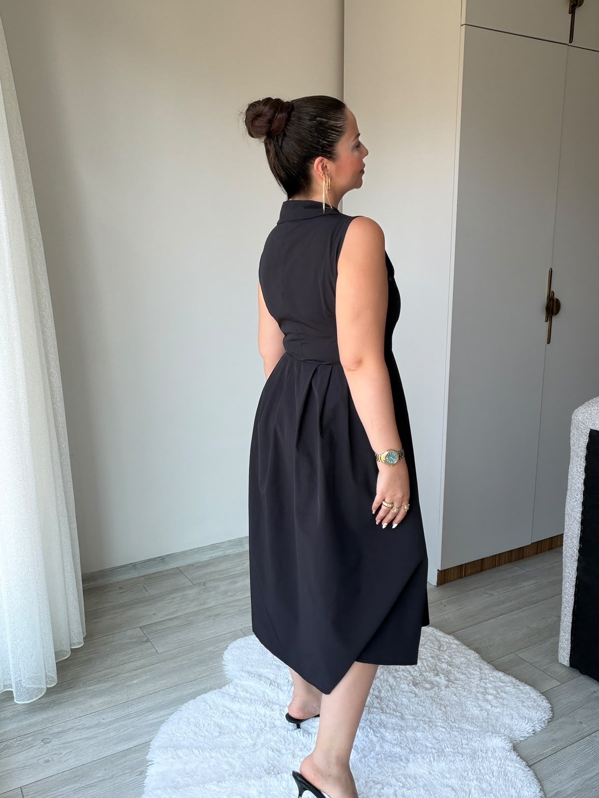 2452 Poplin Fermuarlı Elbise SİYAH