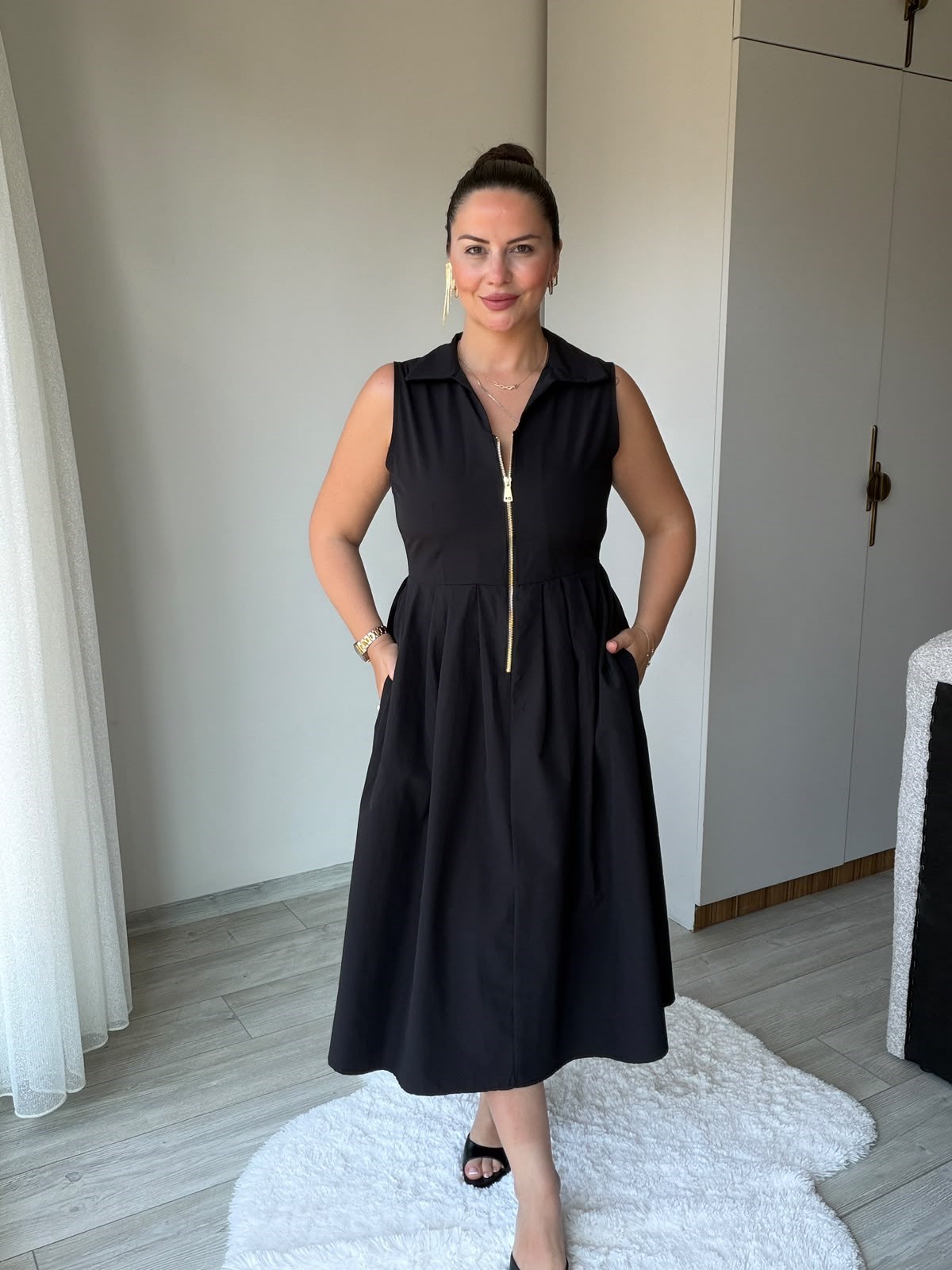 2452 Poplin Fermuarlı Elbise SİYAH