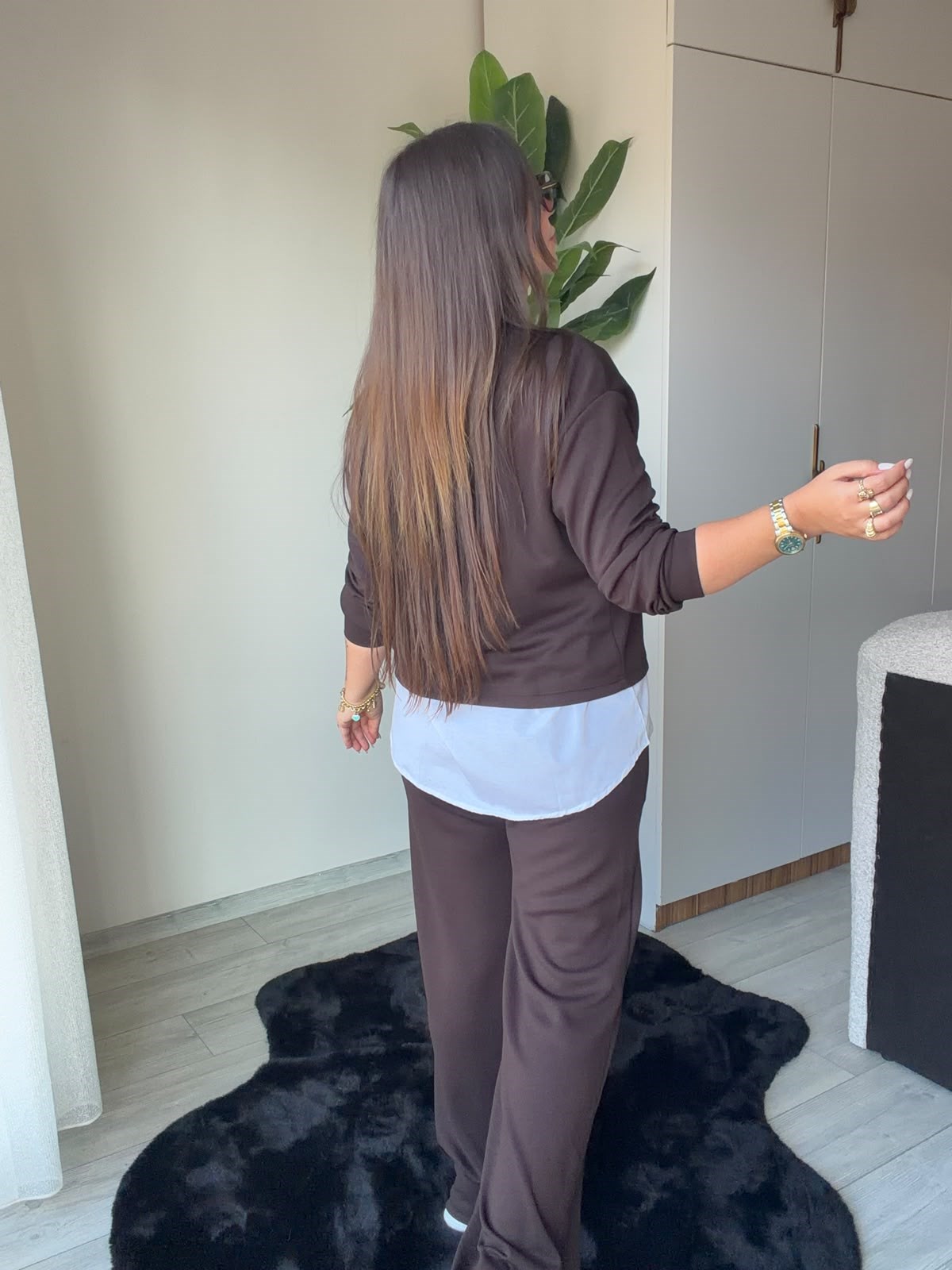 2472 Nakışlı Gömlekli Üçlü Takım KAHVE