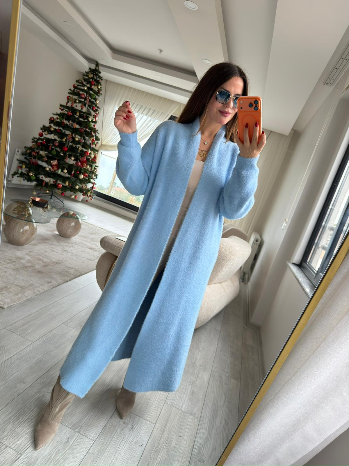 2476 Uzun Triko Hırka BEBE MAVİ