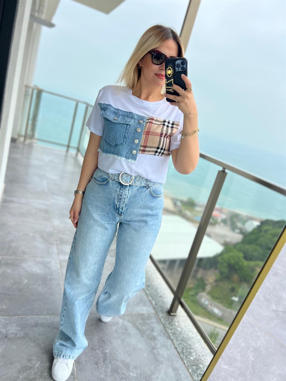 24933 Kendinden Kemerli Wide Pantolon BUZ MAVİSİ