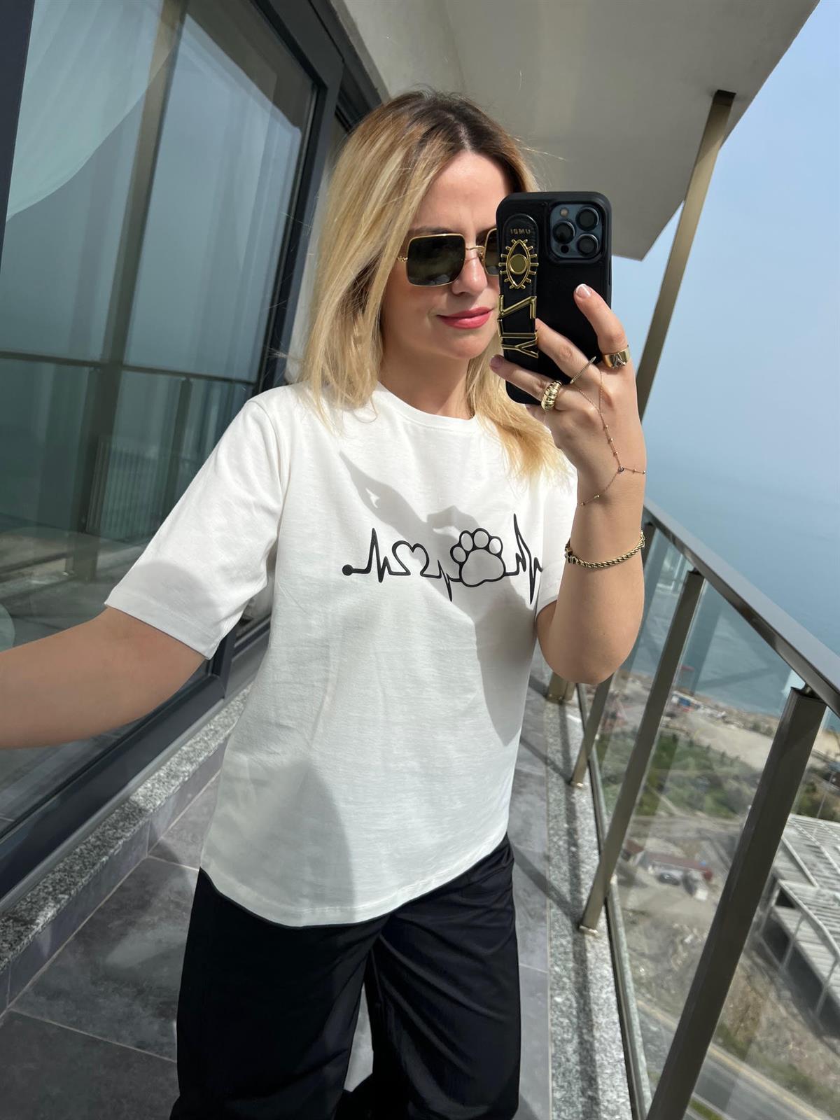 24993 Pati Baskılı Tshirt EKRU