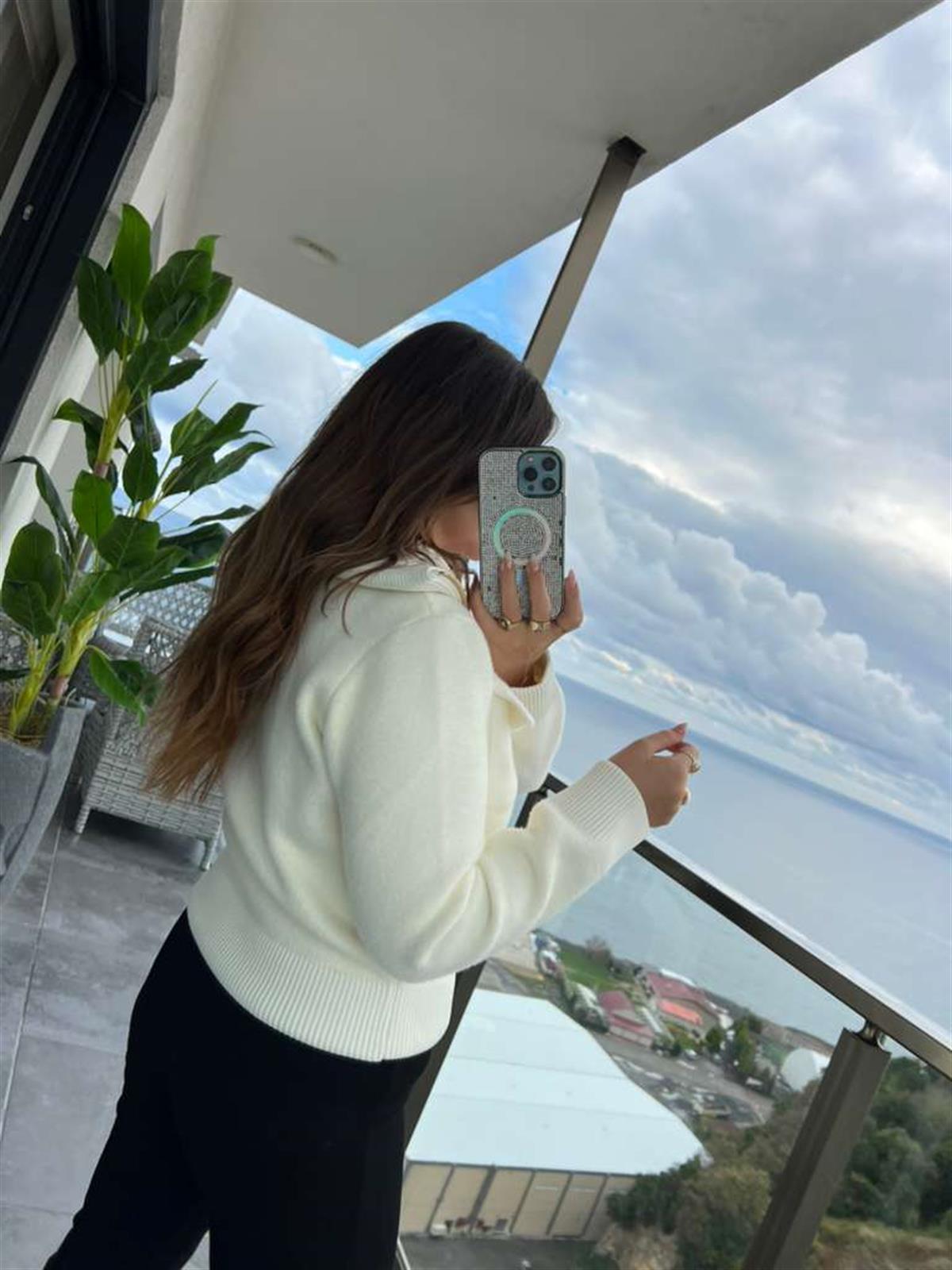 25421 Fermuarlı Triko Ceket EKRU