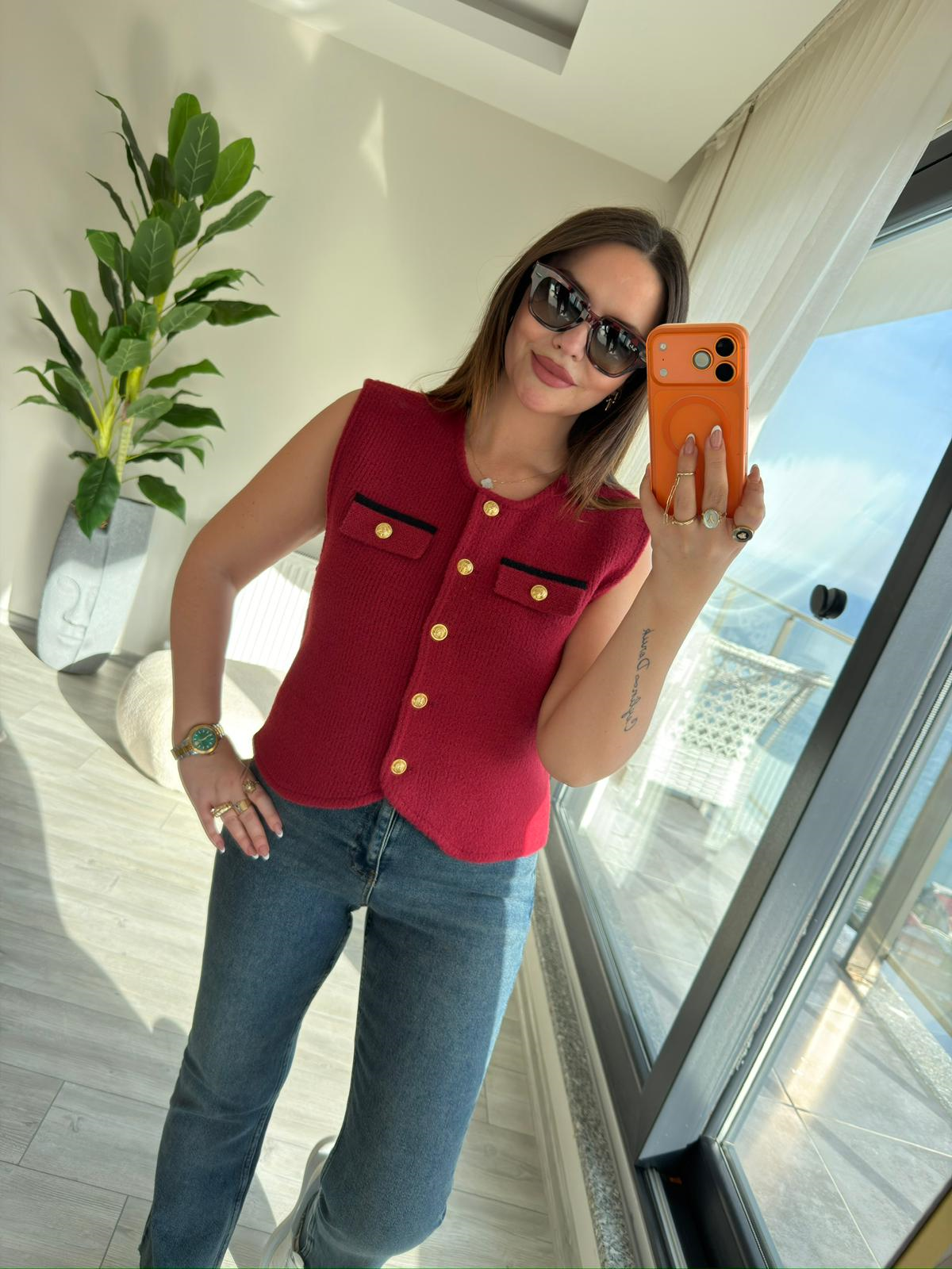 25432 Simli Yelek BORDO