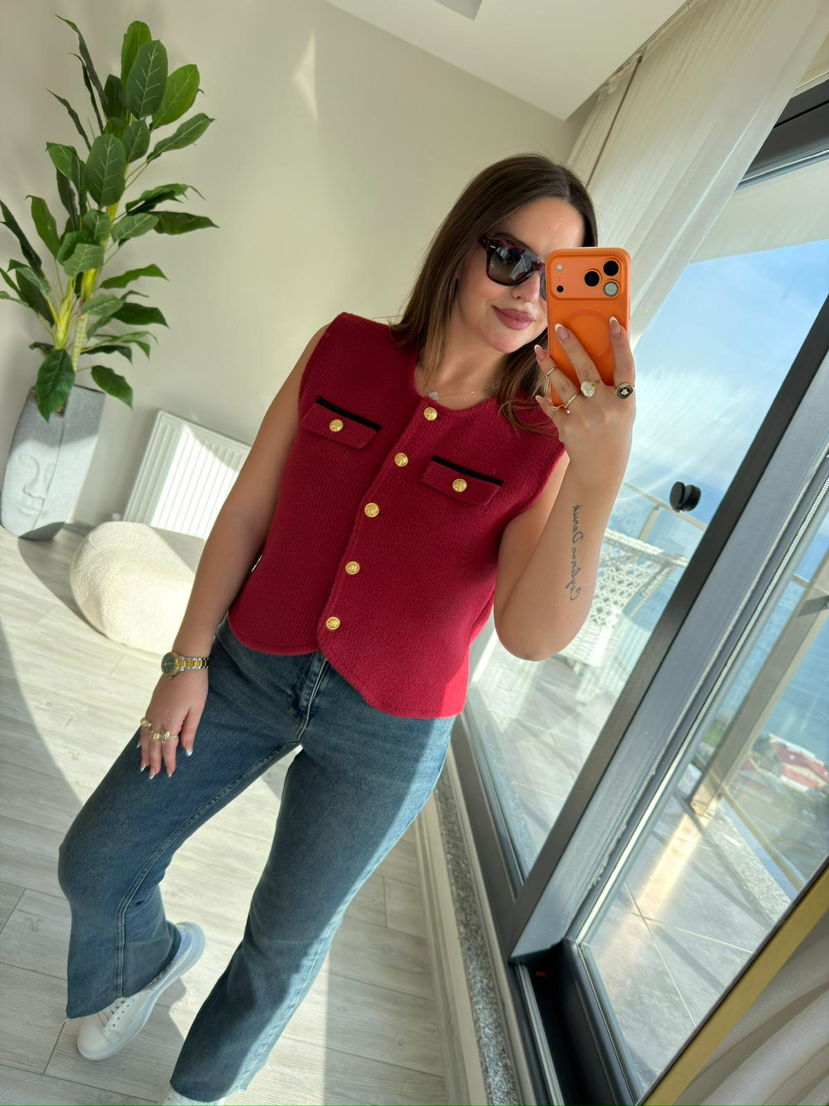 25432 Simli Yelek BORDO