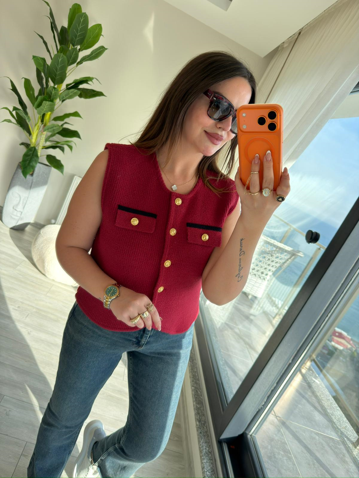 25432 Simli Yelek BORDO