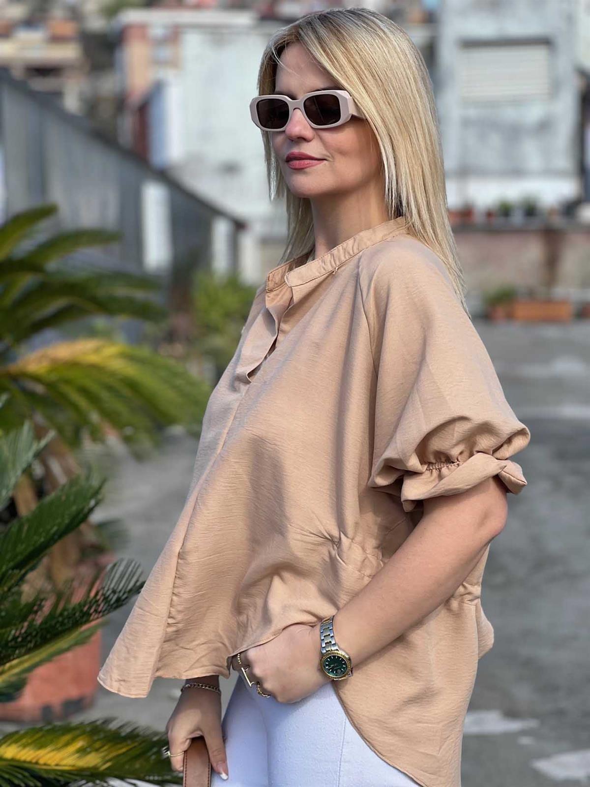 25755 Kolları Lastikli Bluz BEJ