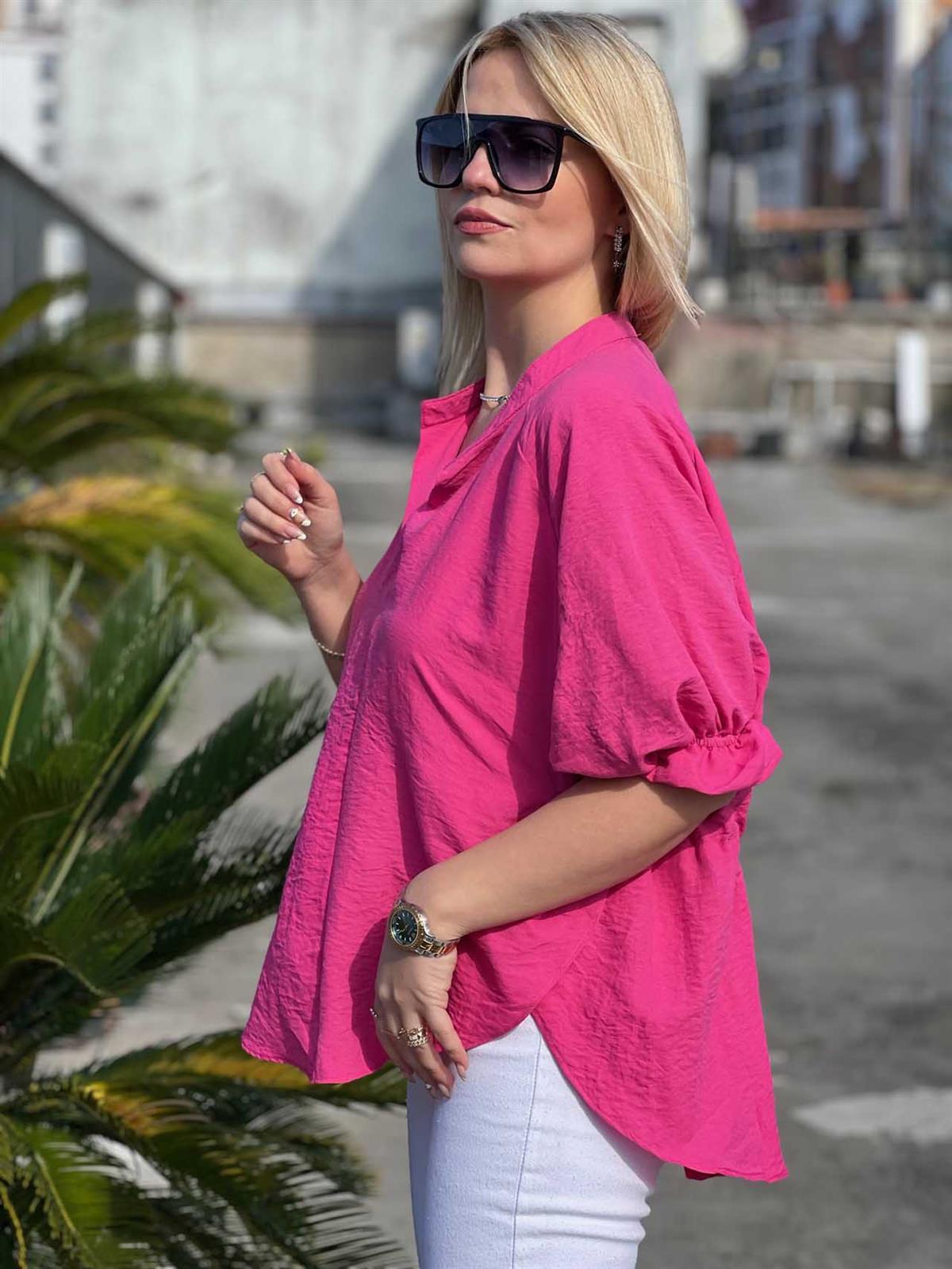25755 Kolları Lastikli Bluz FUŞYA