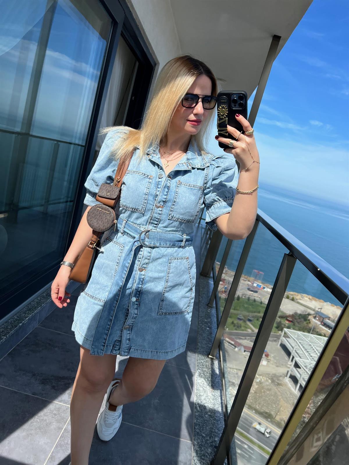 25804 Cepli Jean Elbise MAVİ