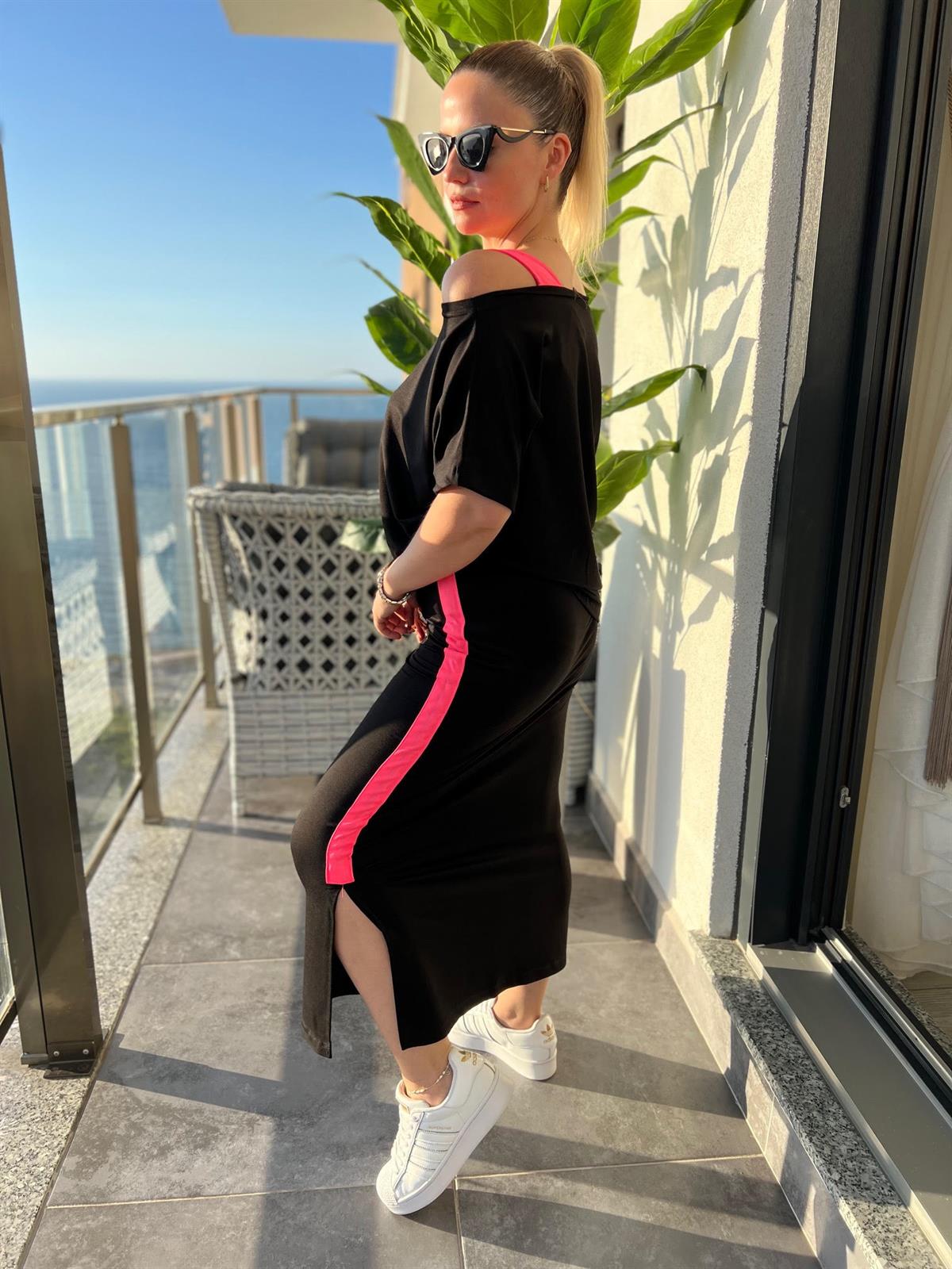 261028 Neon Detay Etekli Takım NEON PEMBE