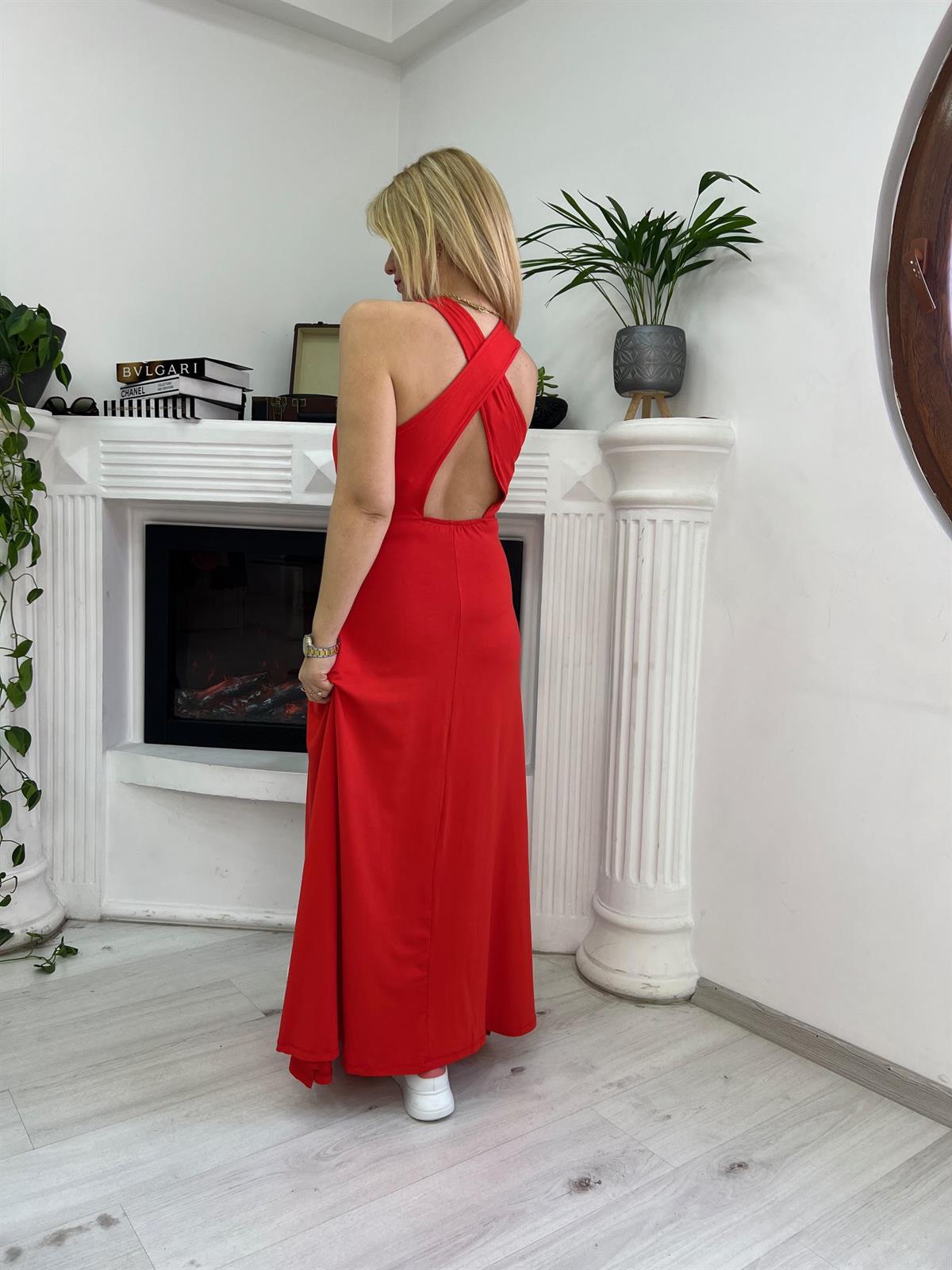 261035 Sırt Detay Elbise KIRMIZI