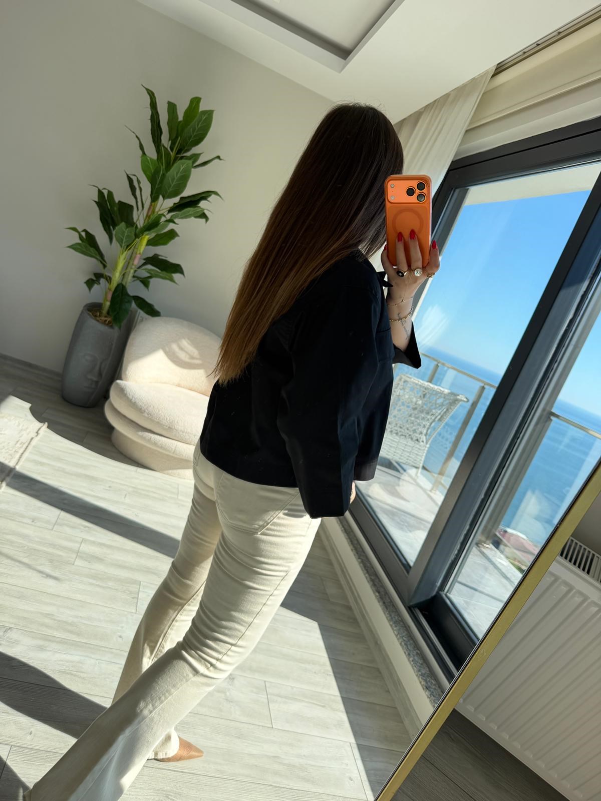 2615 Gabardin Crop Ceket SİYAH