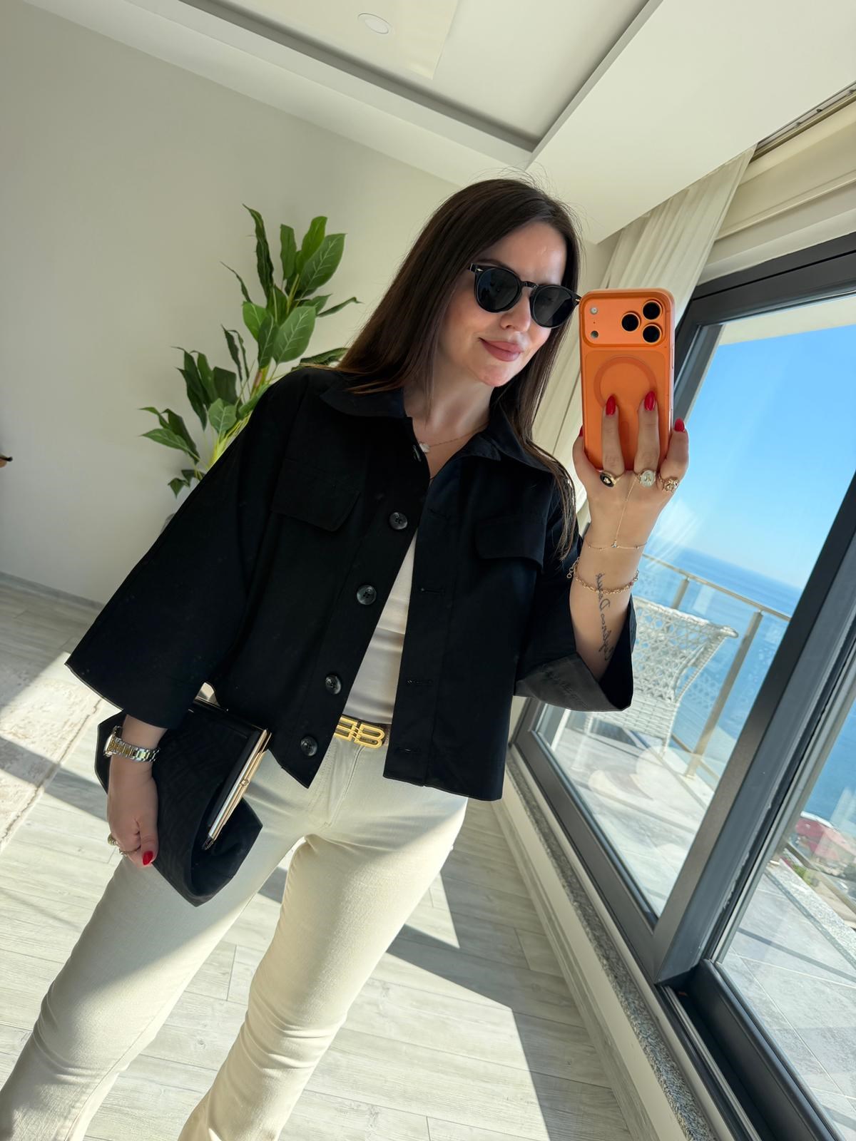 2615 Gabardin Crop Ceket SİYAH