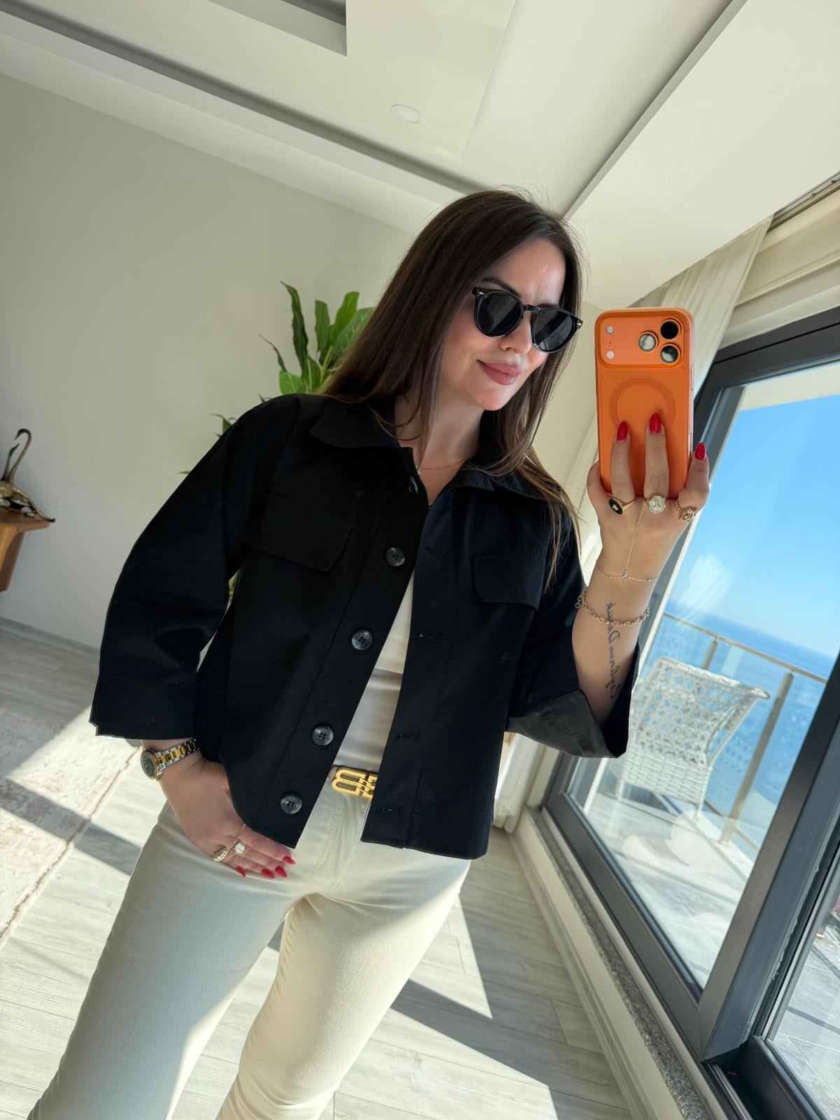 2615 Gabardin Crop Ceket SİYAH