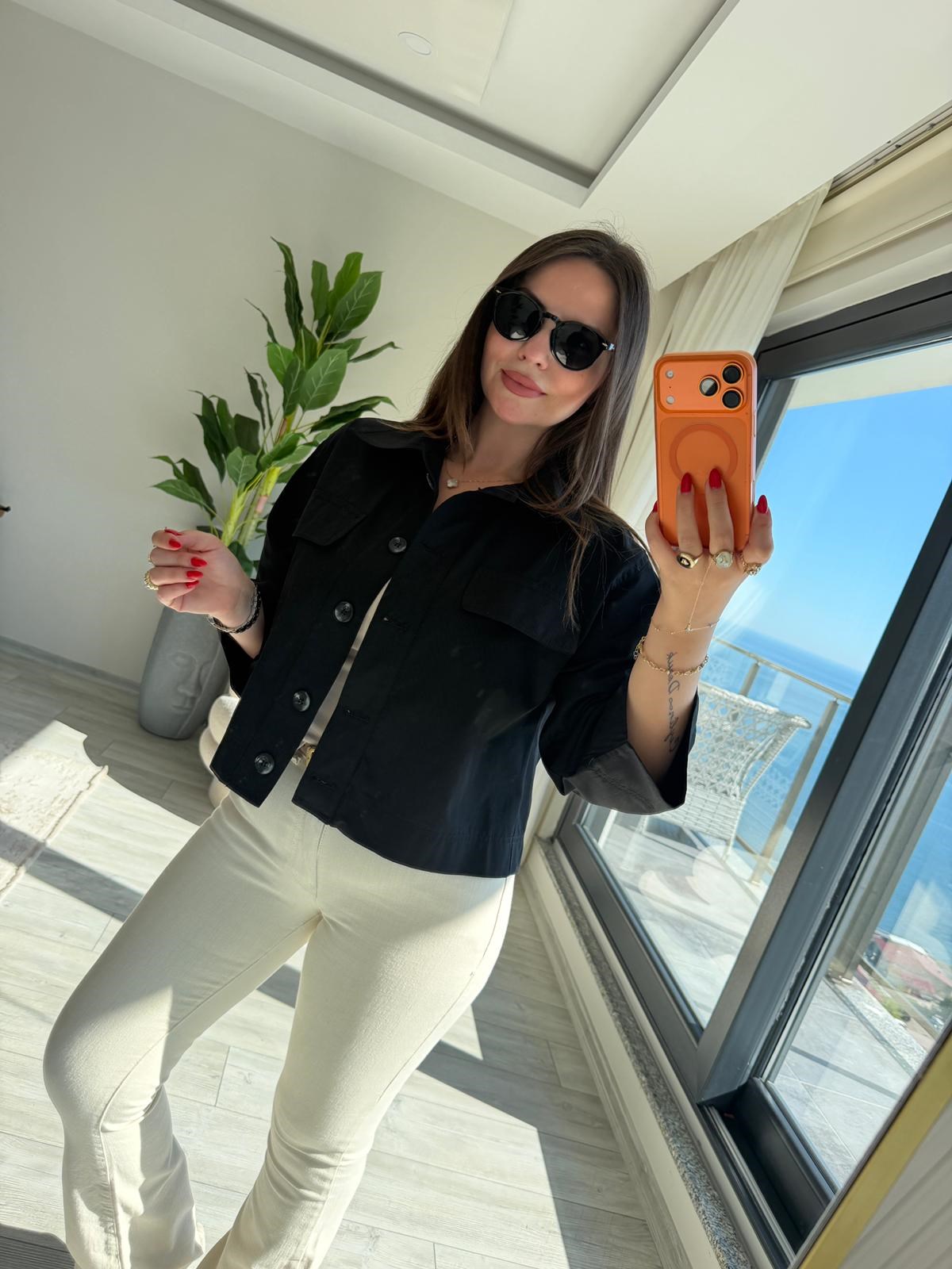2615 Gabardin Crop Ceket SİYAH