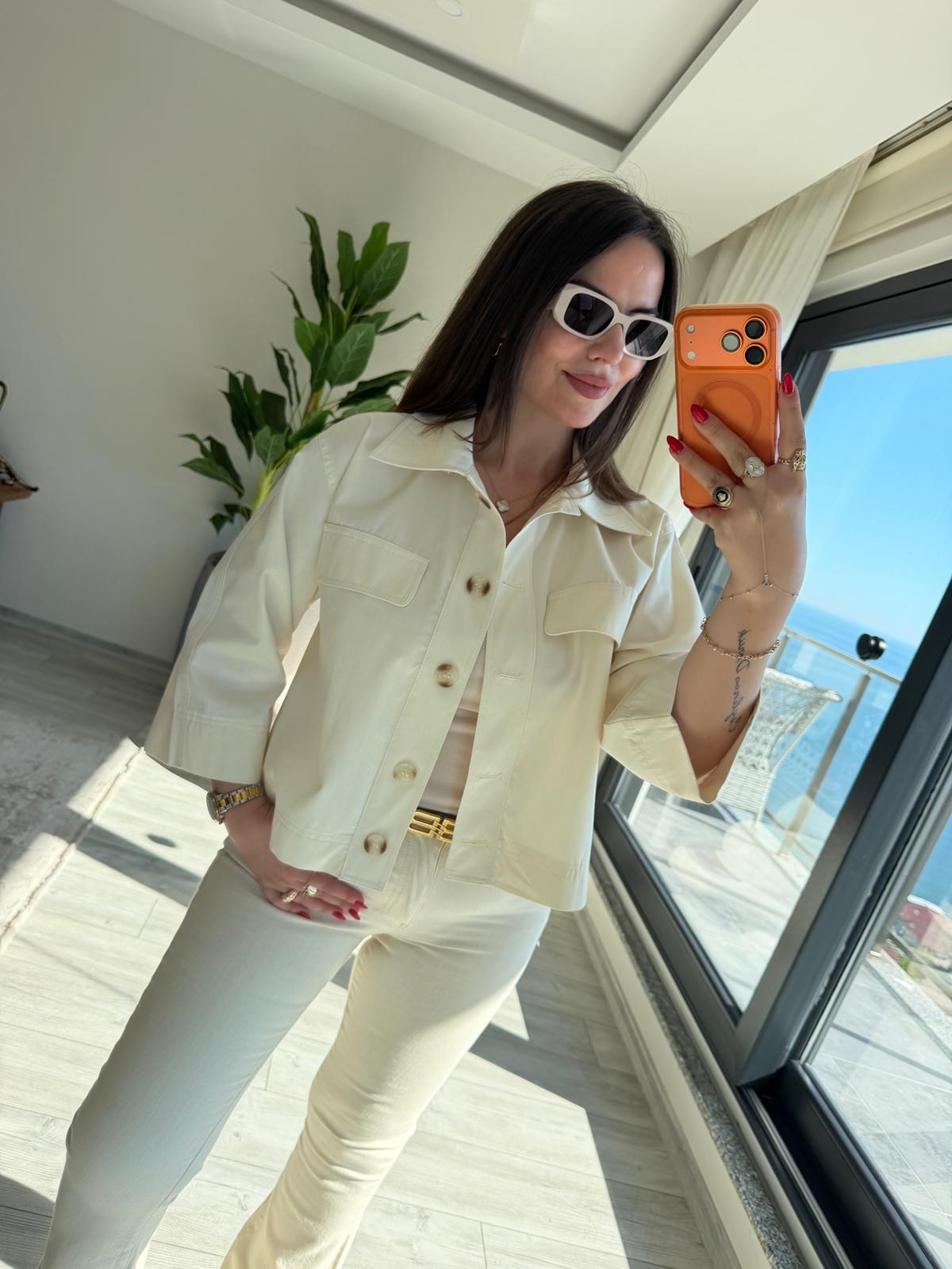 2615 Gabardin Crop Ceket TAŞ