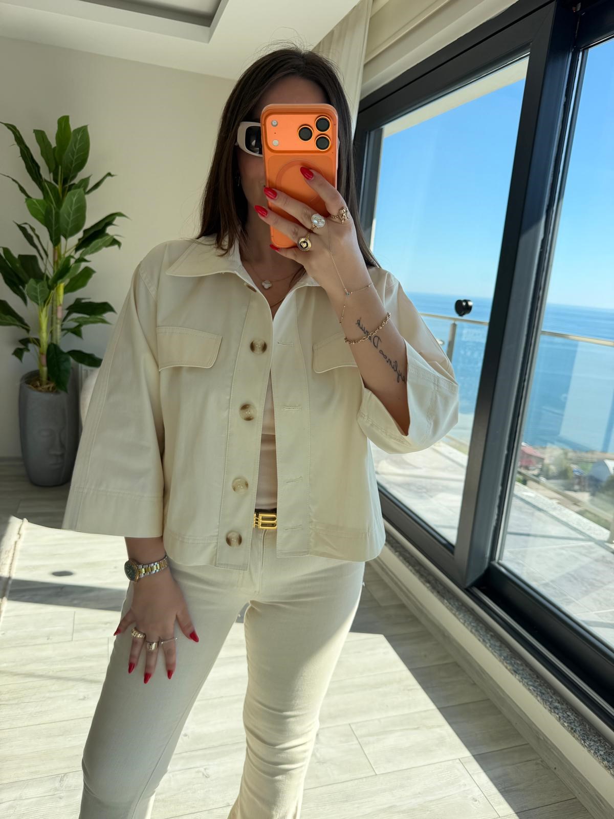2615 Gabardin Crop Ceket TAŞ