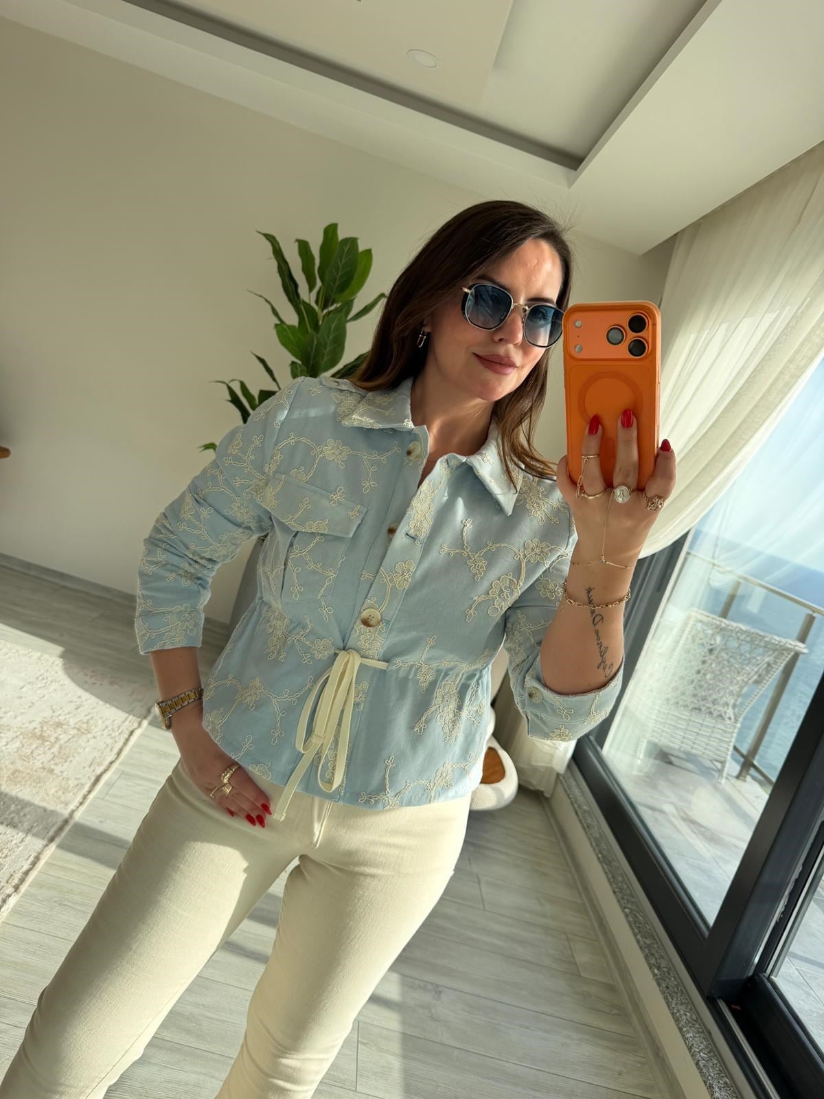 2619 Keten Bomber Ceket BEBE MAVİ