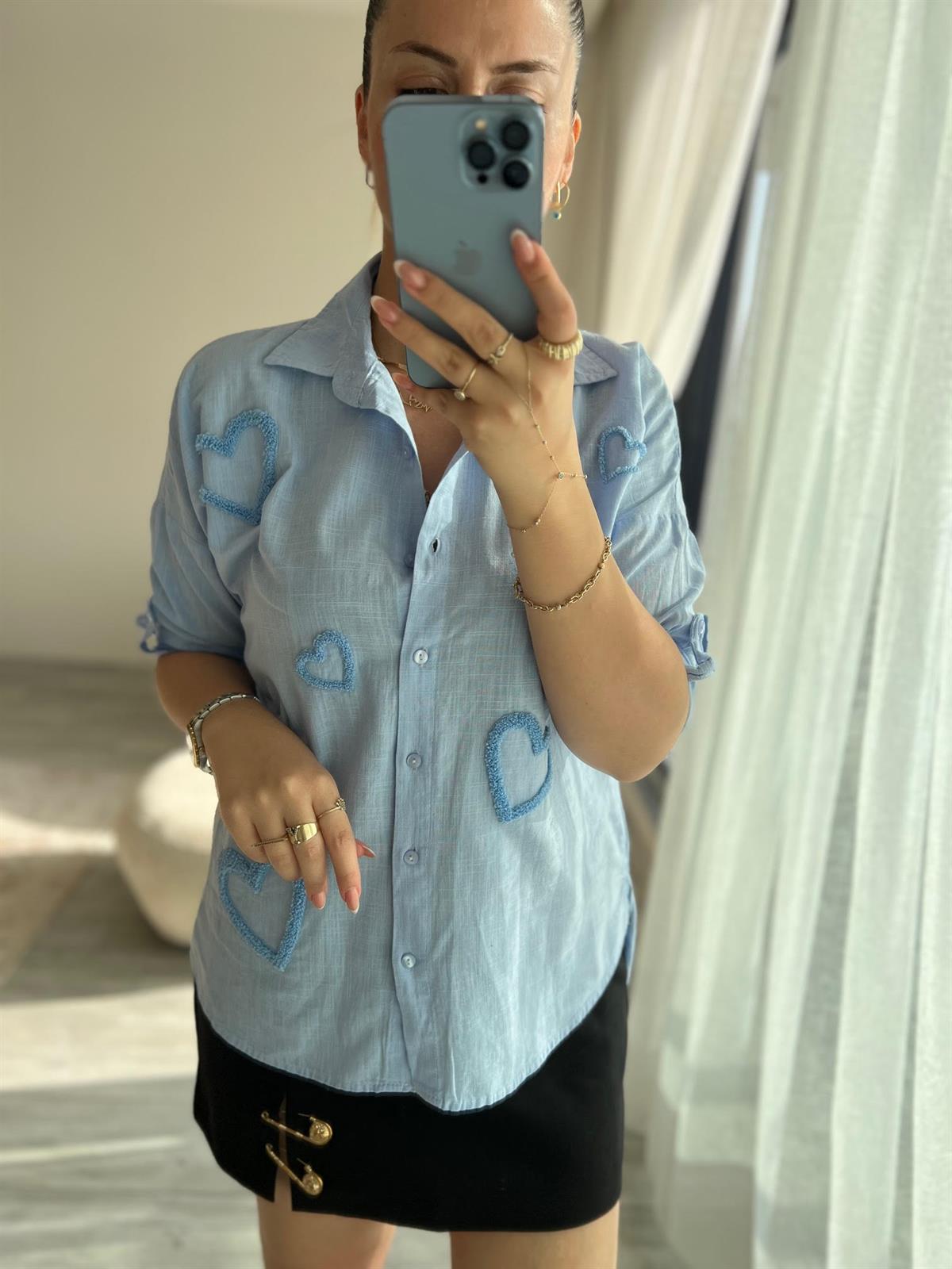 2627 Gömlek Panç İşlemeli BEBE MAVİ