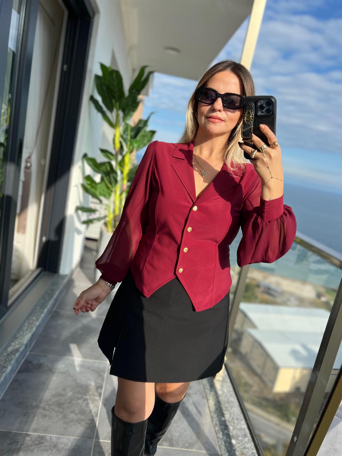 2643 Uzun Kollu Bluz BORDO