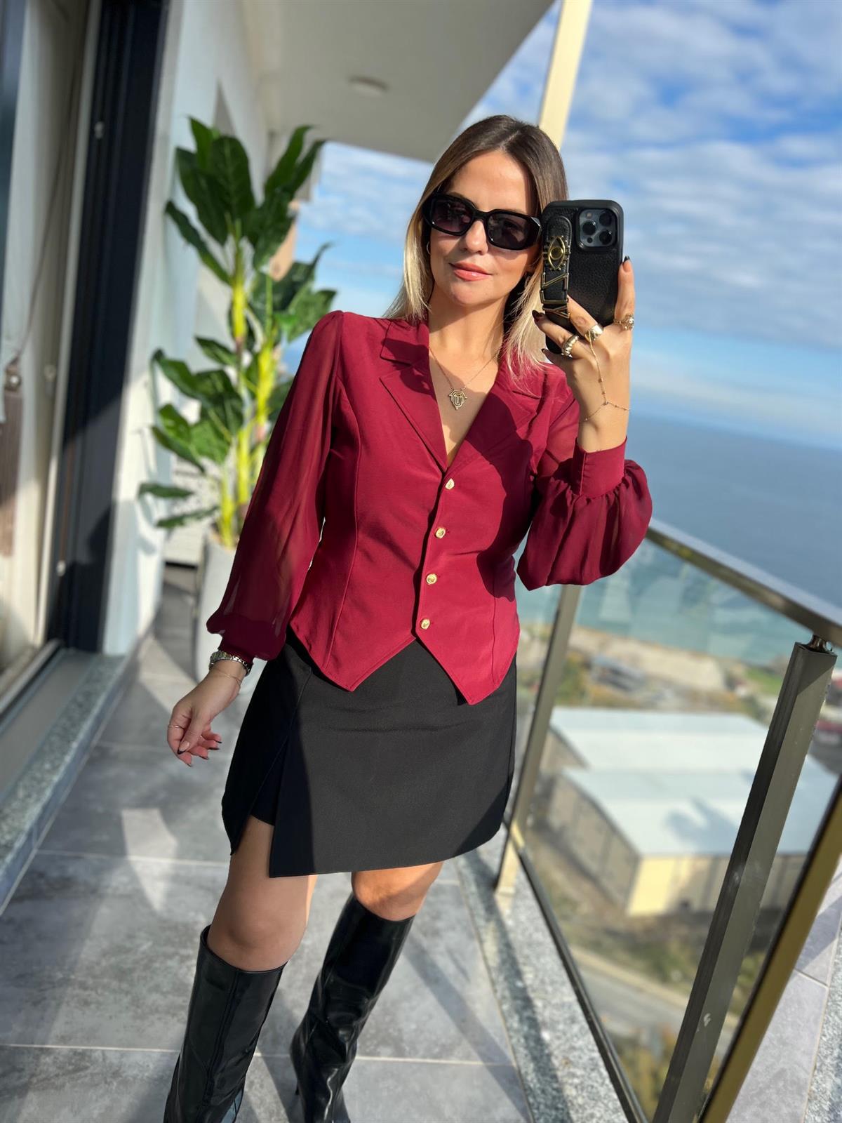 2643 Uzun Kollu Bluz BORDO