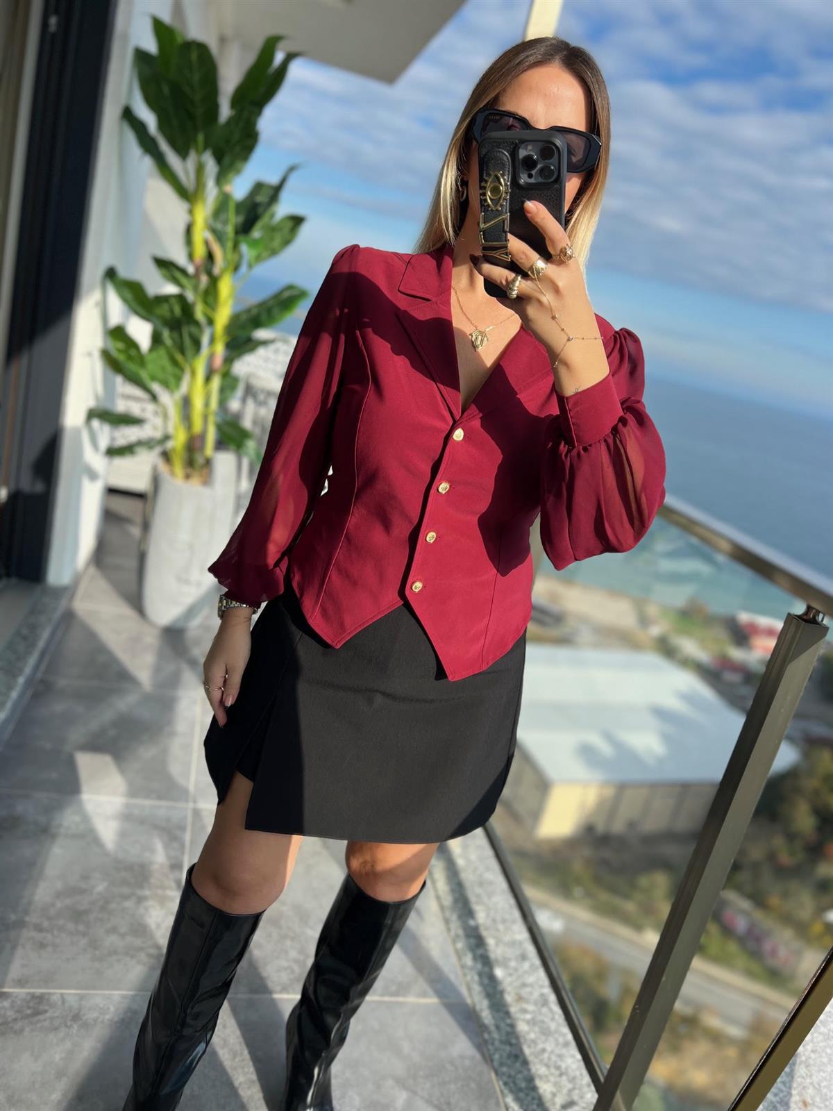2643 Uzun Kollu Bluz BORDO