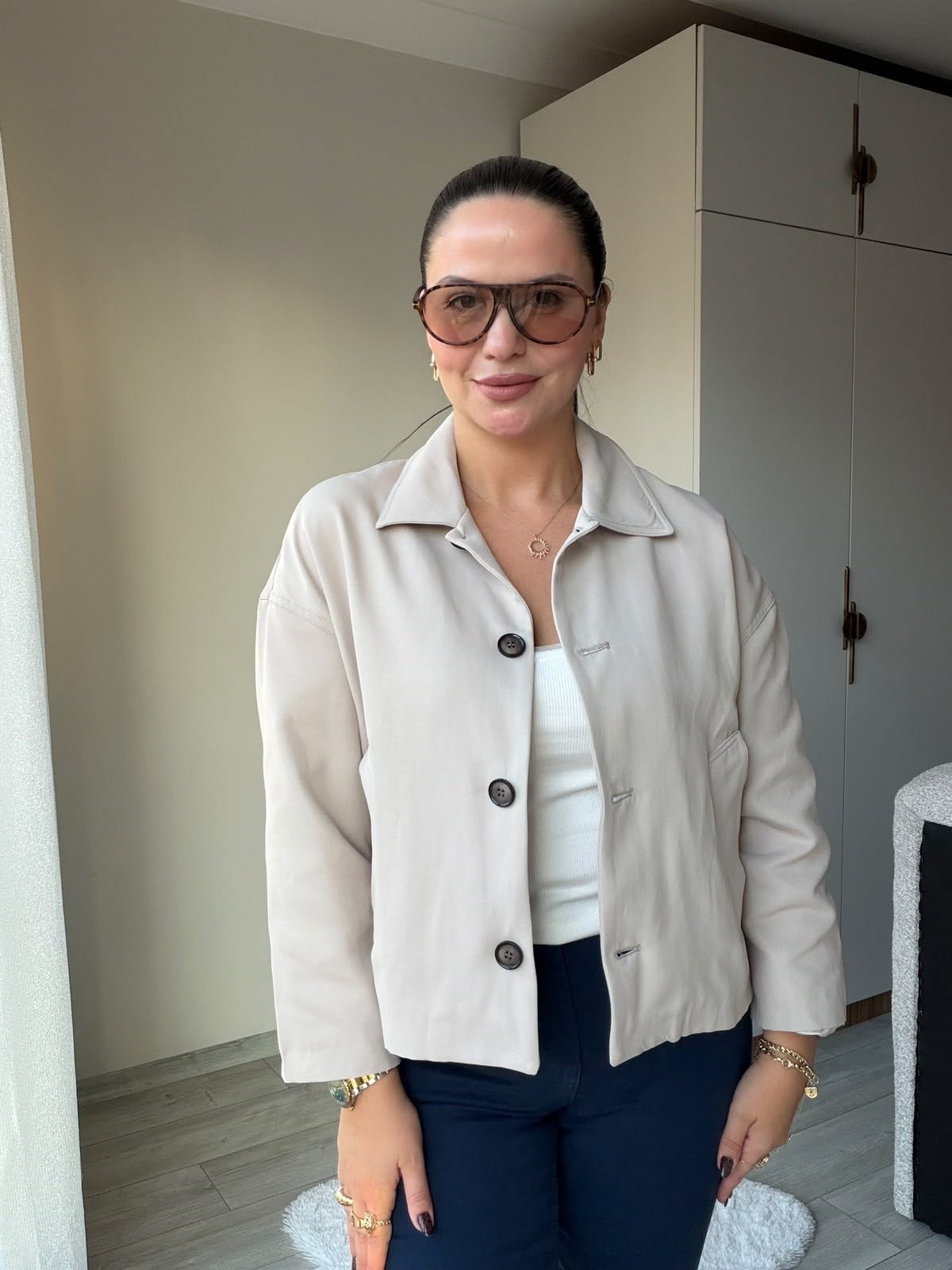2653 Gabardin Düğmeli Bamber Ceket BEJ