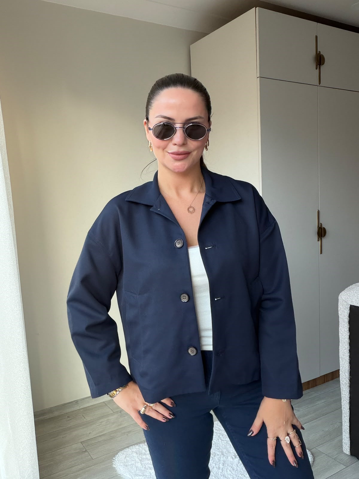 2653 Gabardin Düğmeli Bamber Ceket LACİVERT