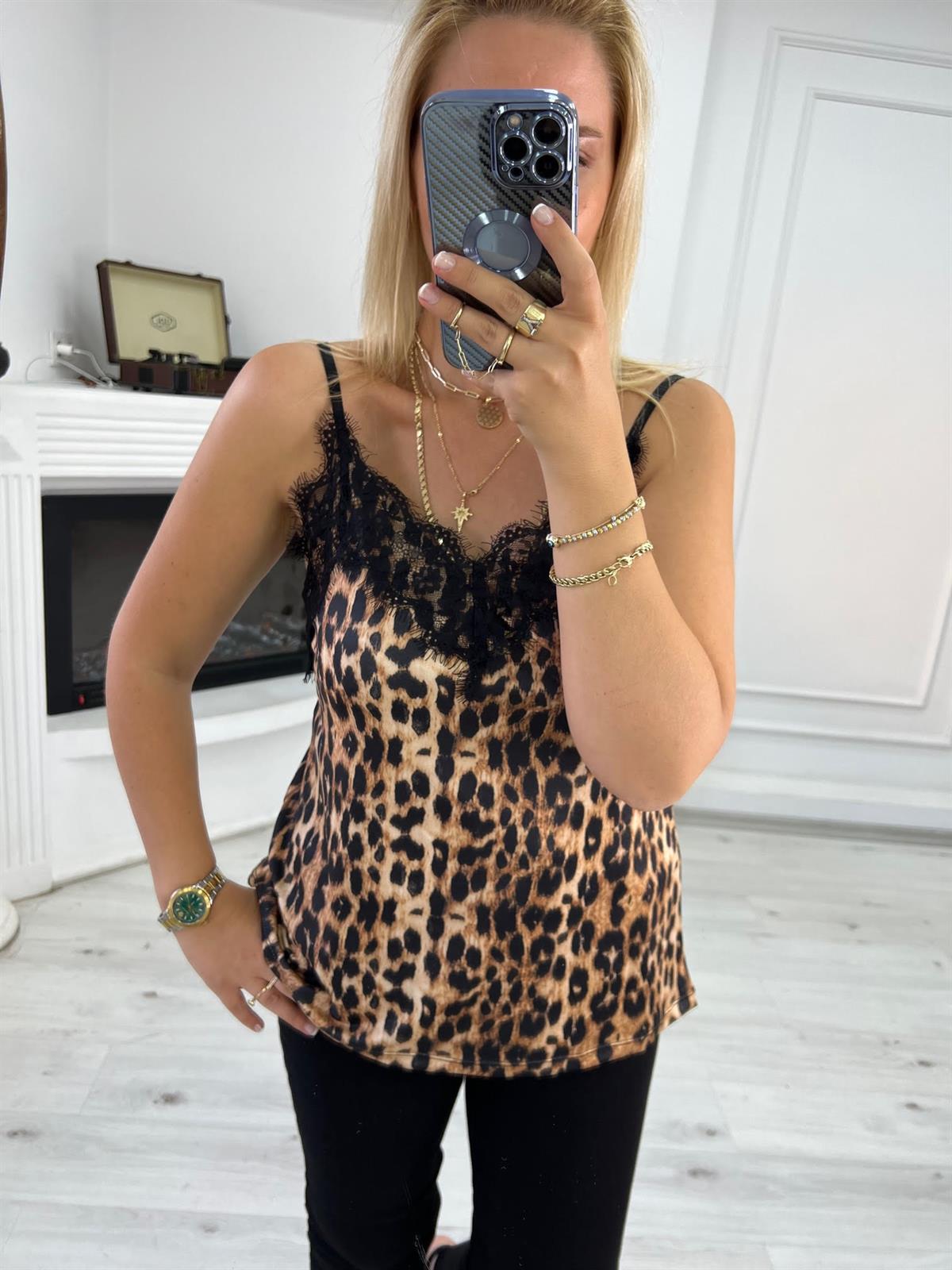 267300 Dantelli Askılı Bluz LEOPAR