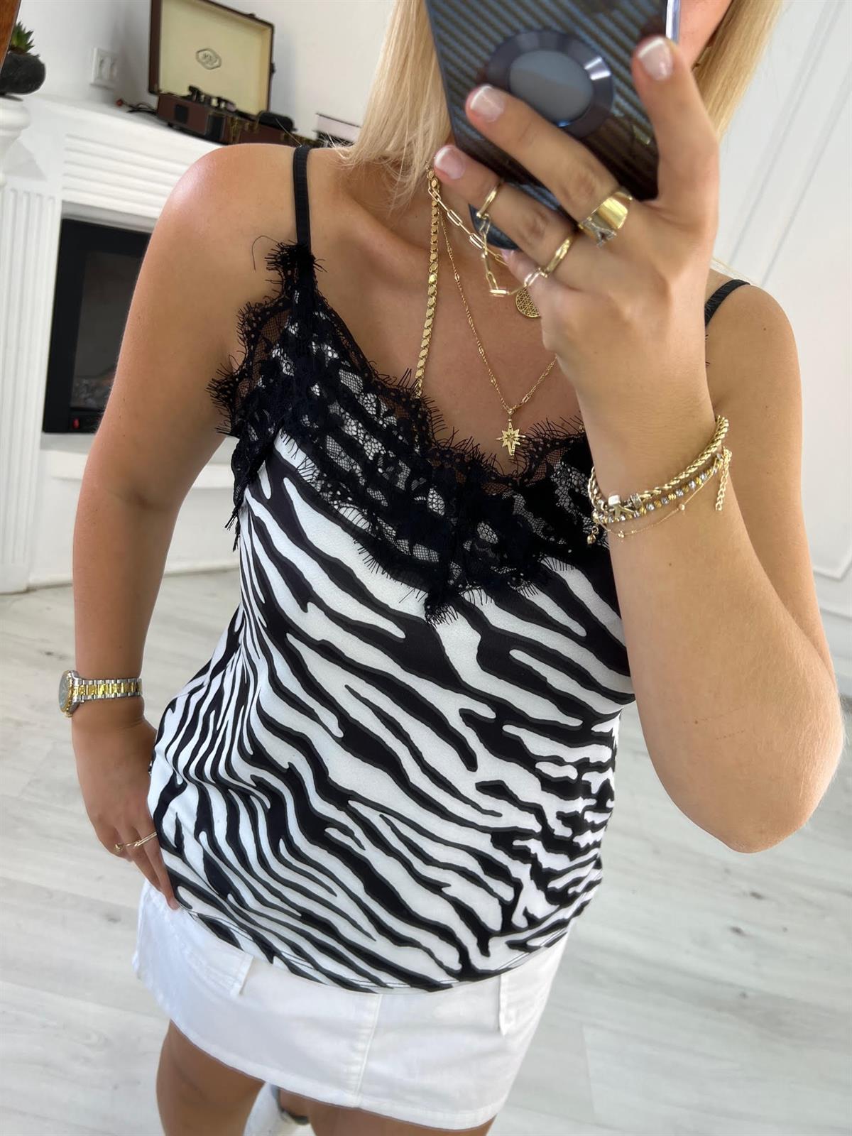 267300 Dantelli Askılı Bluz ZEBRA