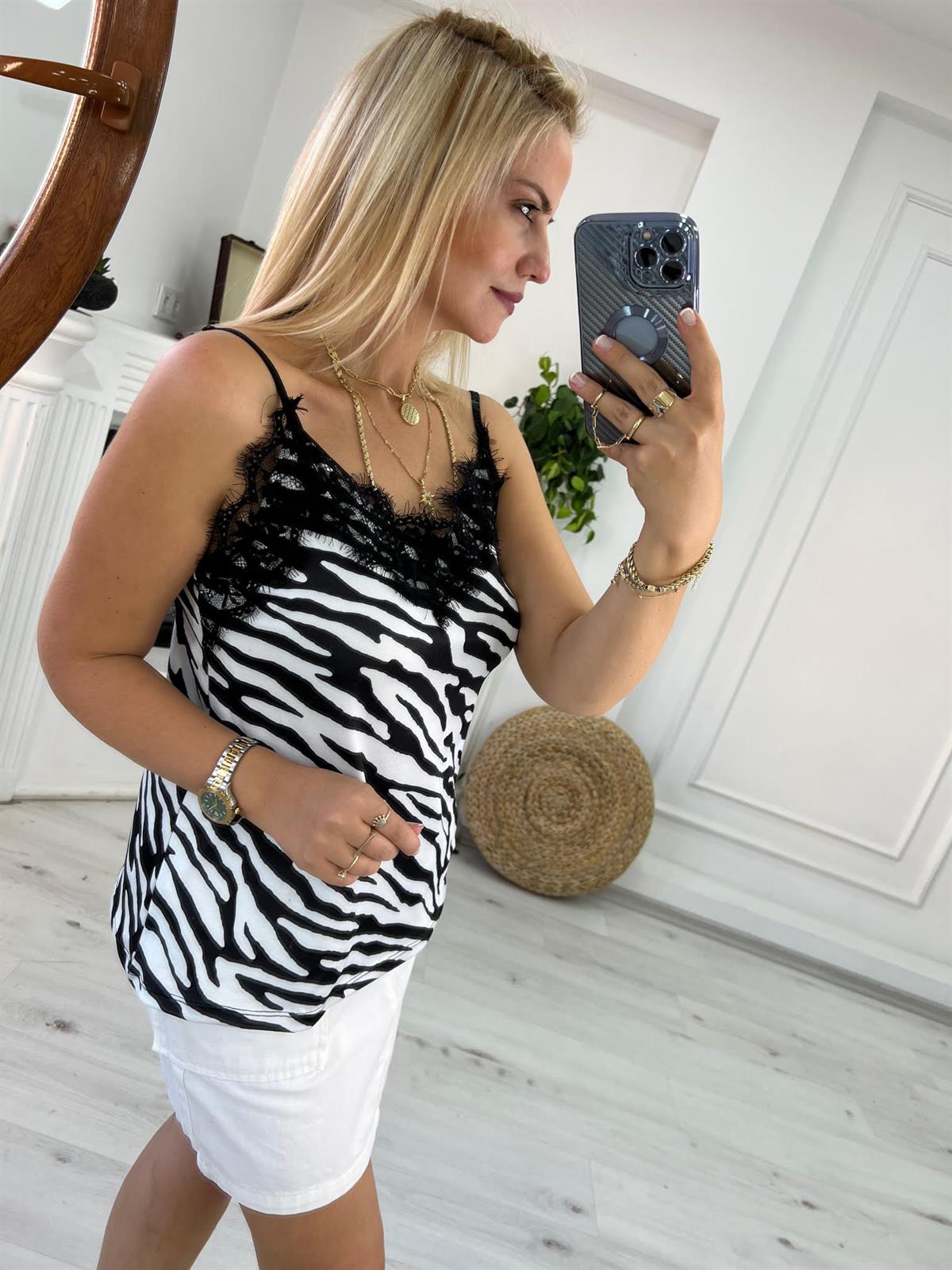 267300 Dantelli Askılı Bluz ZEBRA