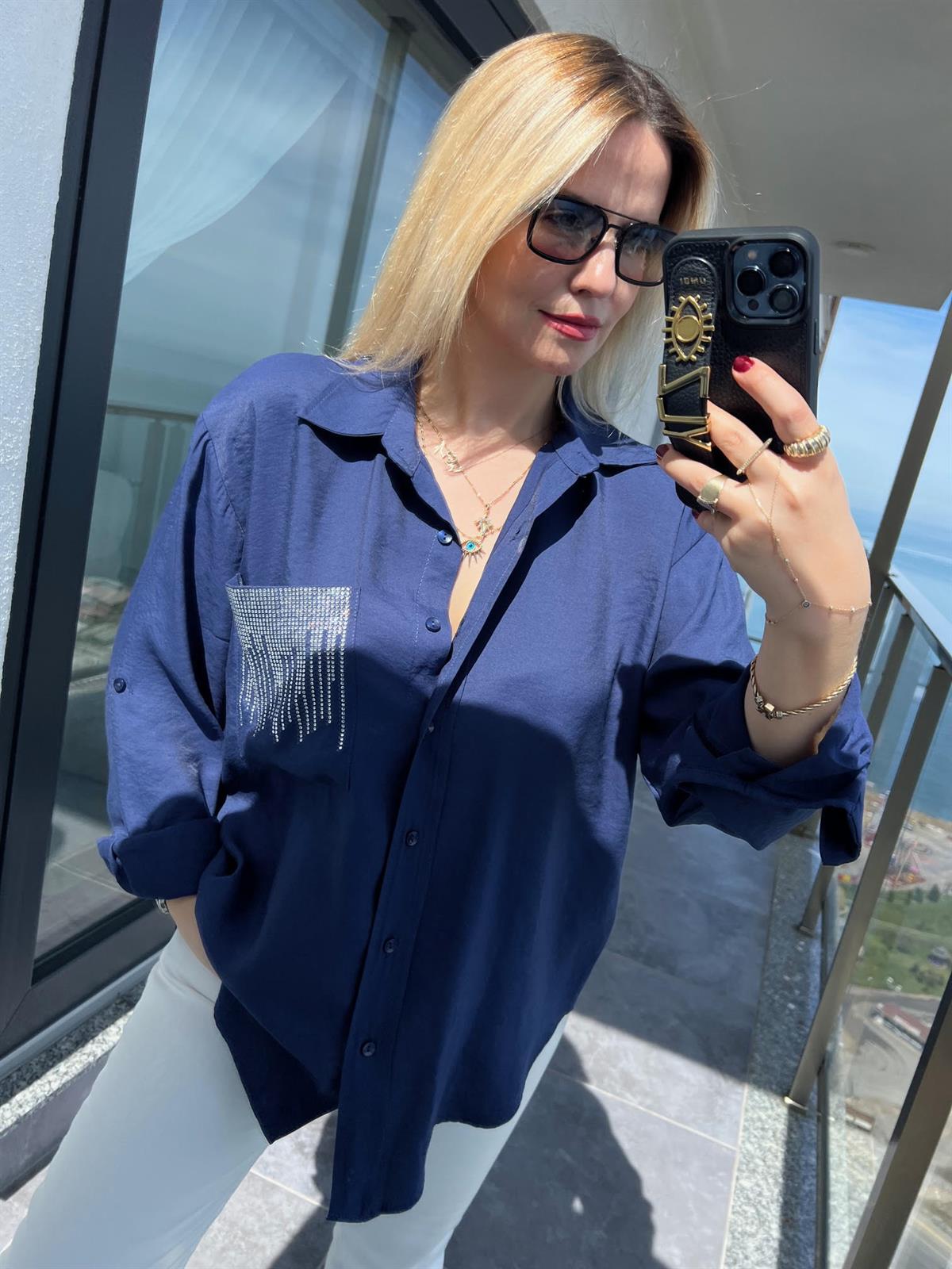 2708 Cebi Taşlı Gömlek LACİVERT