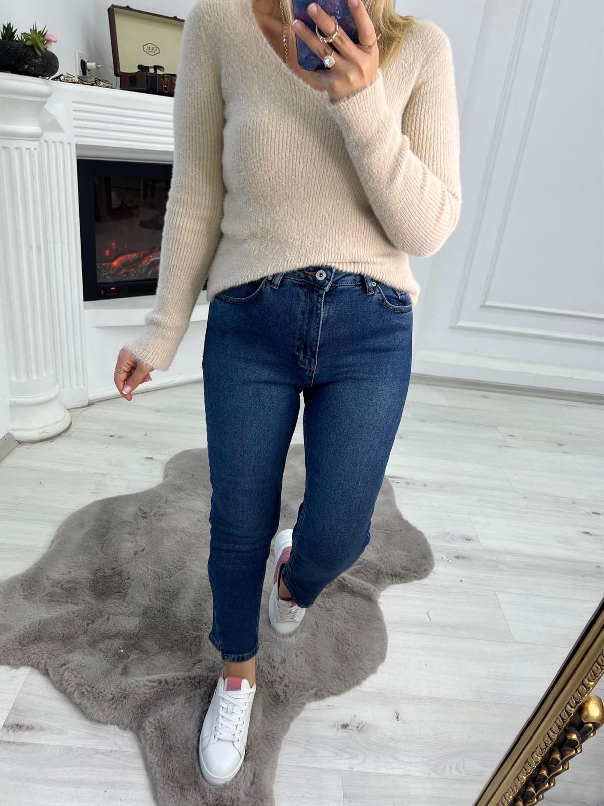 271 Paça Detaylı Mom Jean LACİVERT