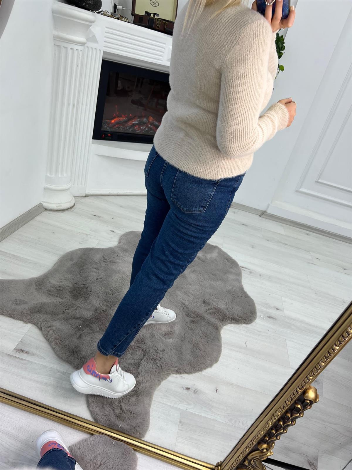 271 Paça Detaylı Mom Jean LACİVERT